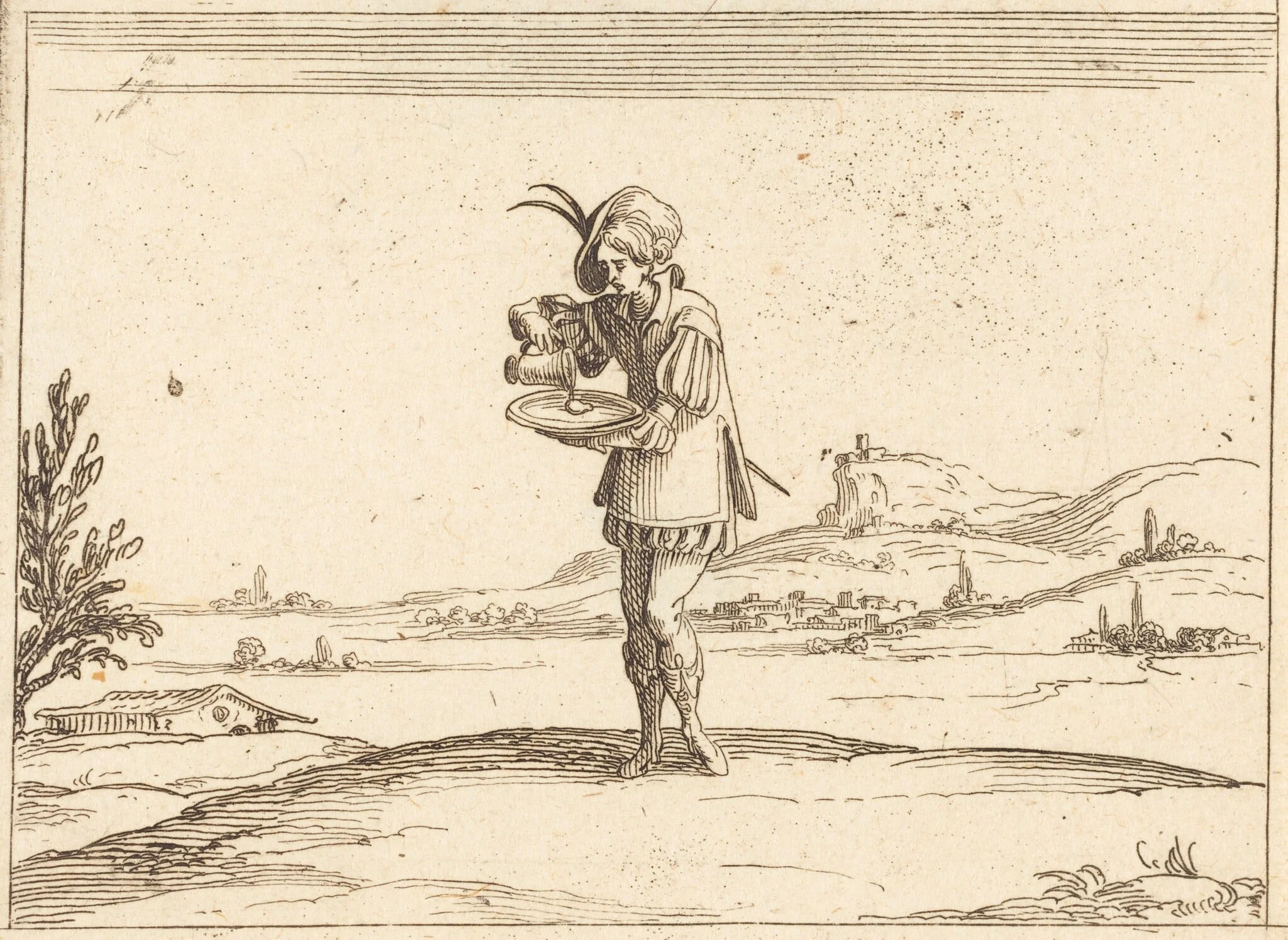 Man Washing a Pearl, by Jacques Callot, ink, 1628
