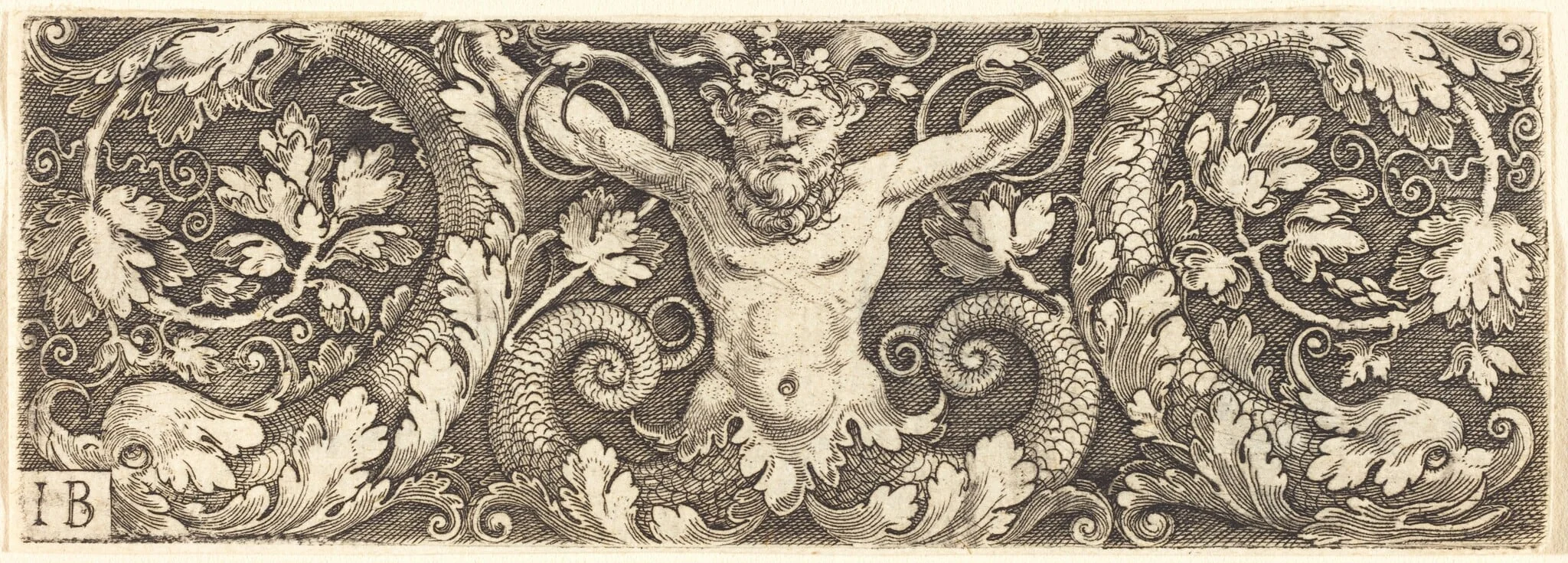 Ornament with Fantastic Satyr and Dolphins