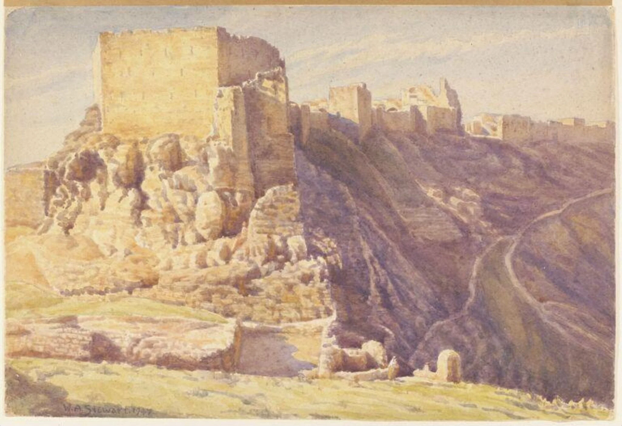 Castle of El Karak  Trans Jordan, by William A. Stewart, watercolor, 1947