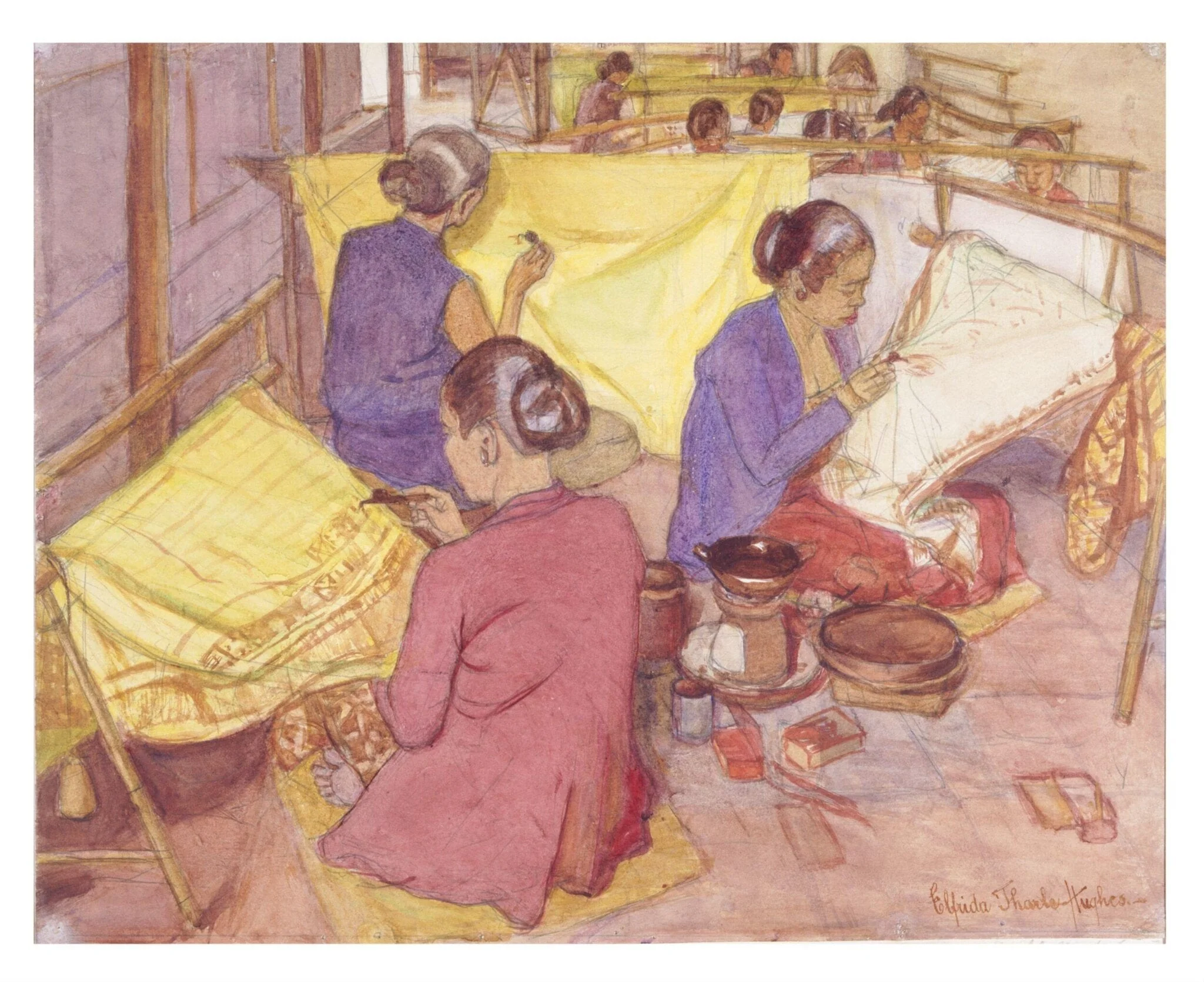 Javanese batik-workers, by Elfrida Tharle-Hughes, paint, 1923