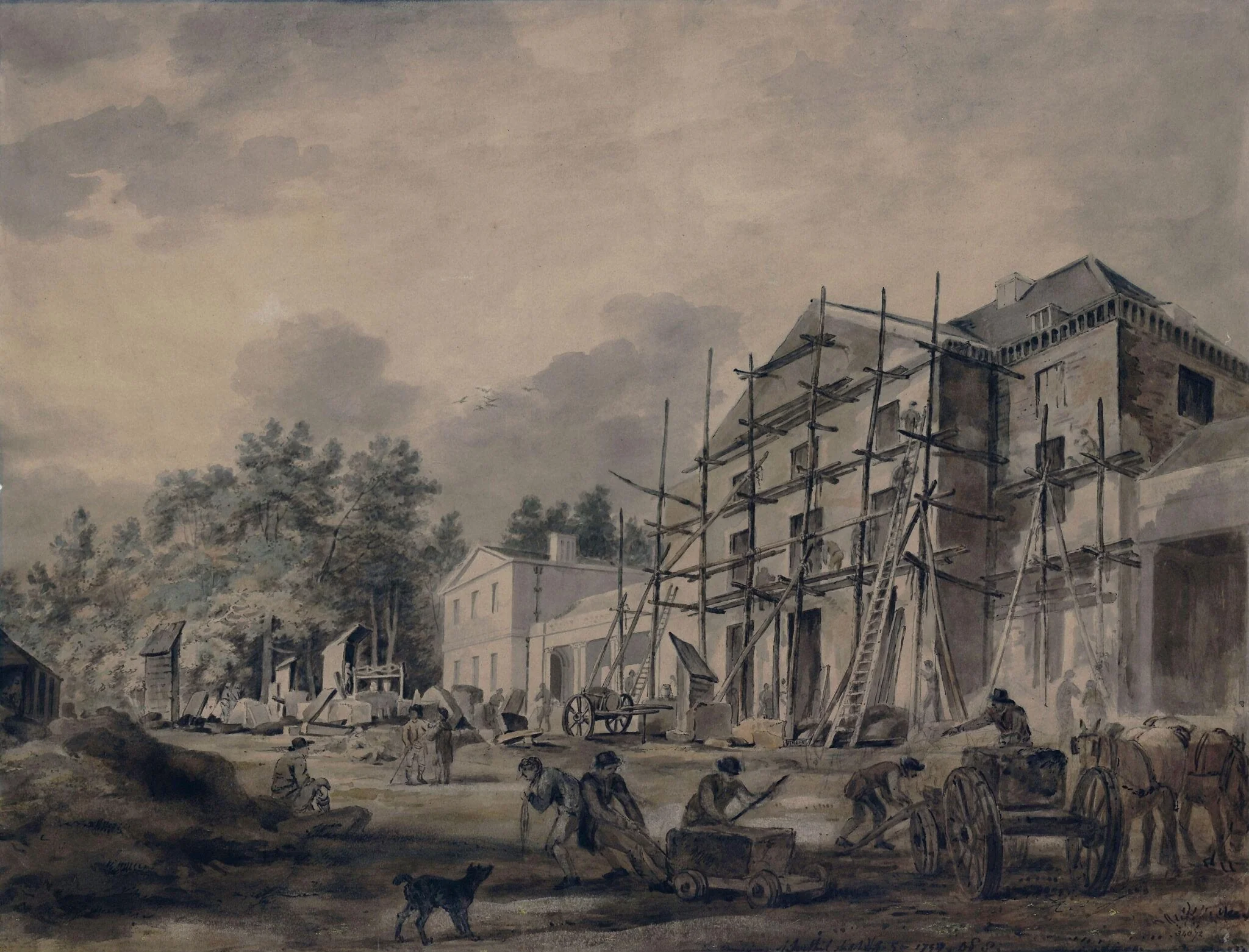 The Construction of Southill, Bedfordshire, by Sawrey Gilpin, watercolor, 1797