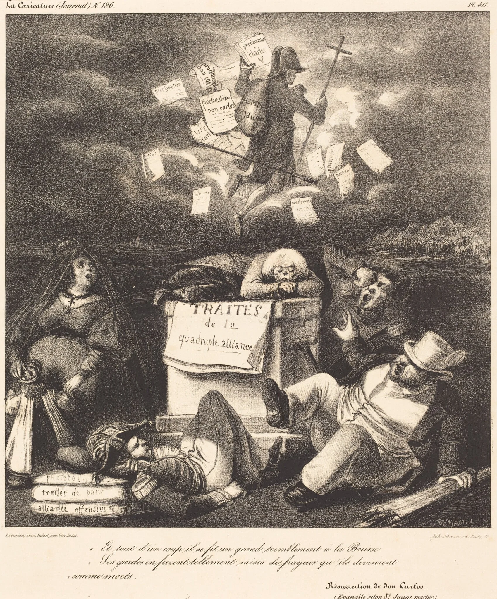 Résurrection de don Carlo..., by Aubert, ink, 1834