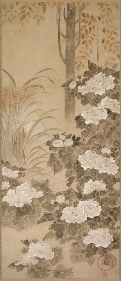 Peonies, by Tatebayashi Kagei, unspecified, 1704