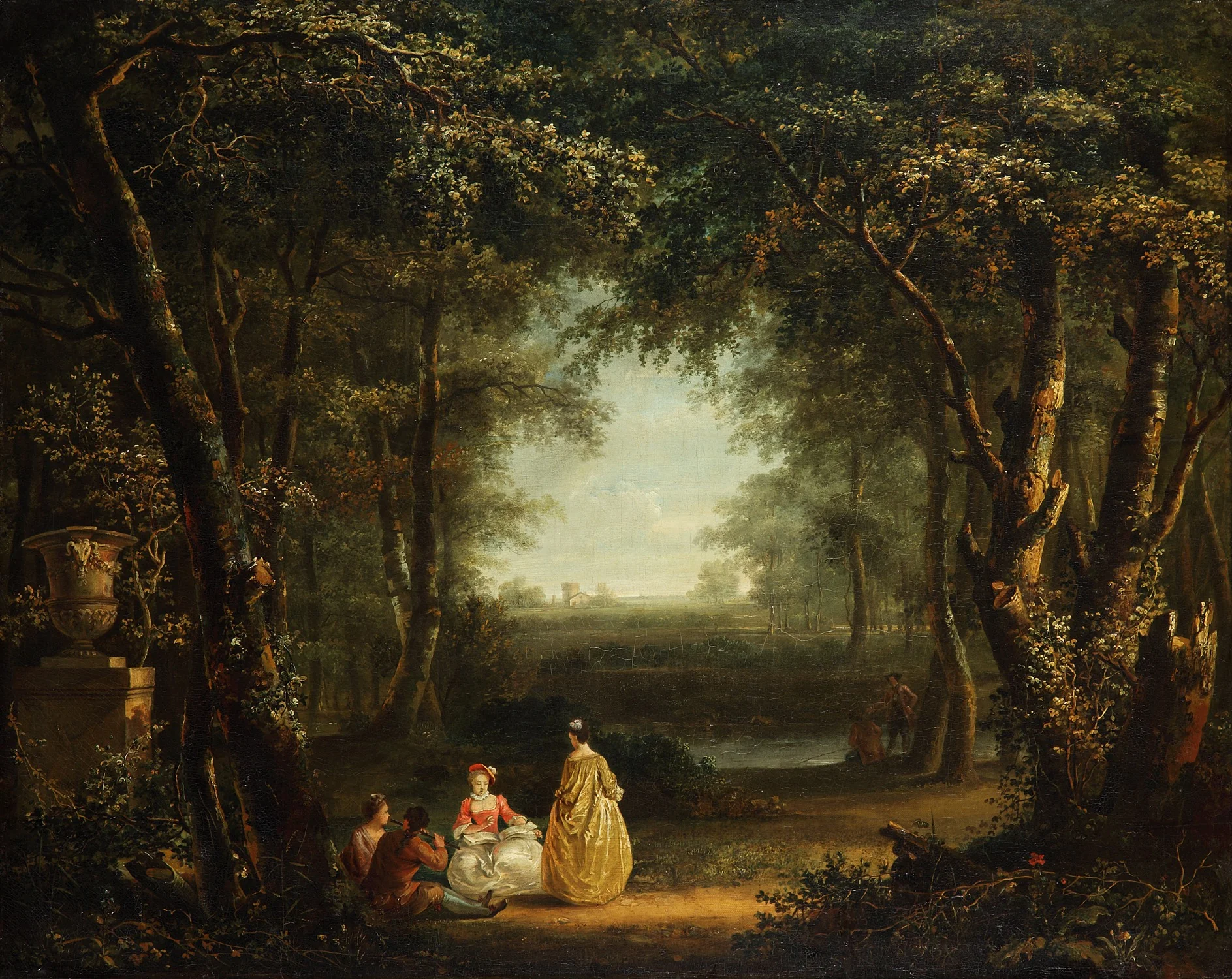 Music-Making Society in the Forest, by Unknown, oil, 1775