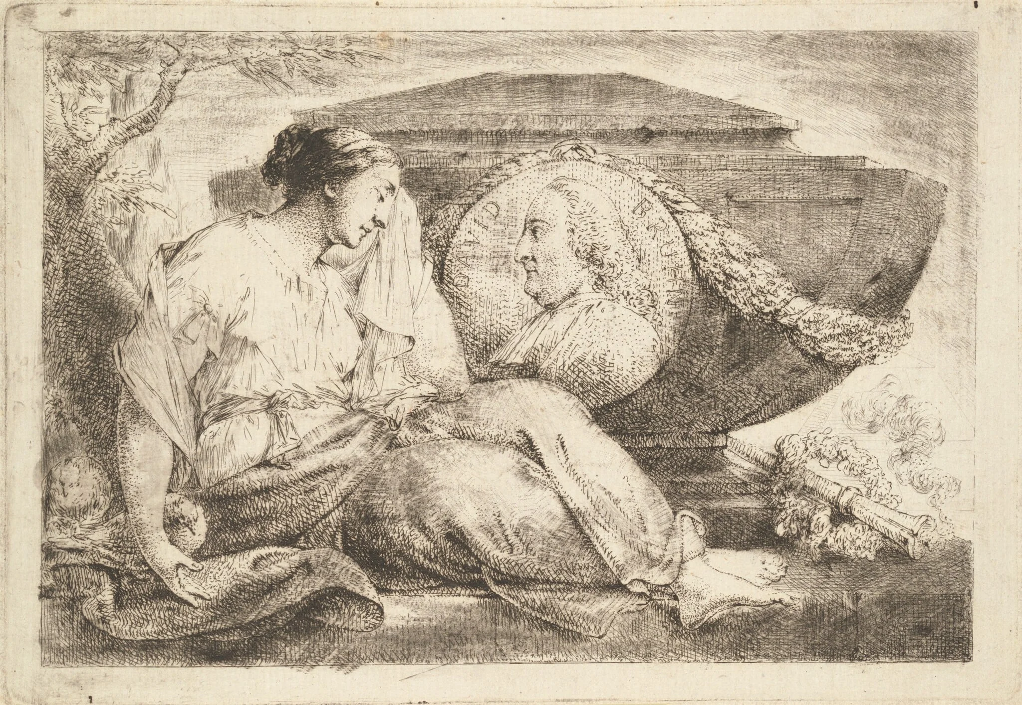 Love Mourns at the Tomb of Preacher Bruhn (Am Grabmal des predigers Bruhn trauert die eheliche Liebe), by Bernhard Rode, ink, 1790