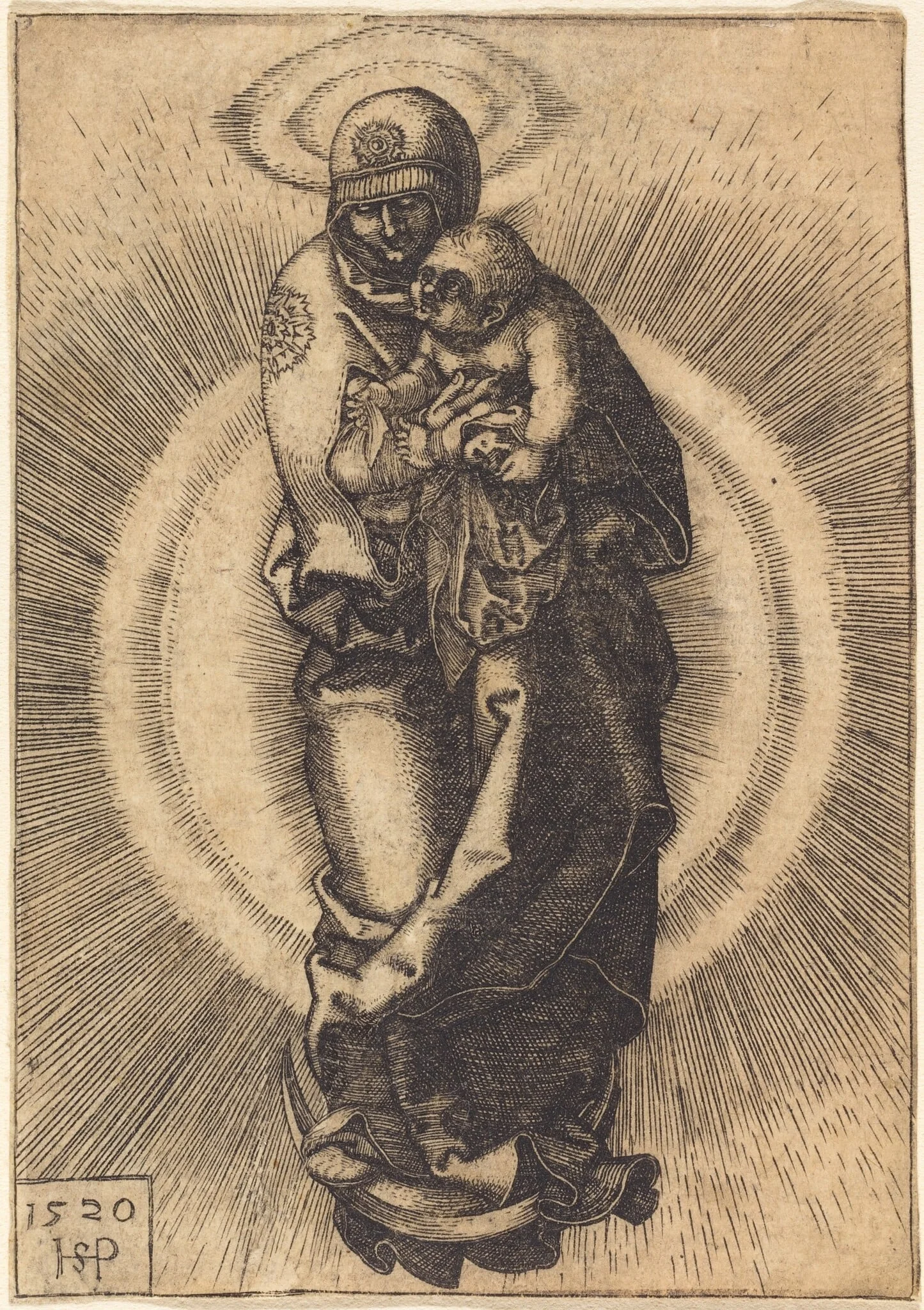 The Virgin and Child on the Crescent, by Sebald Beham, ink, 1520