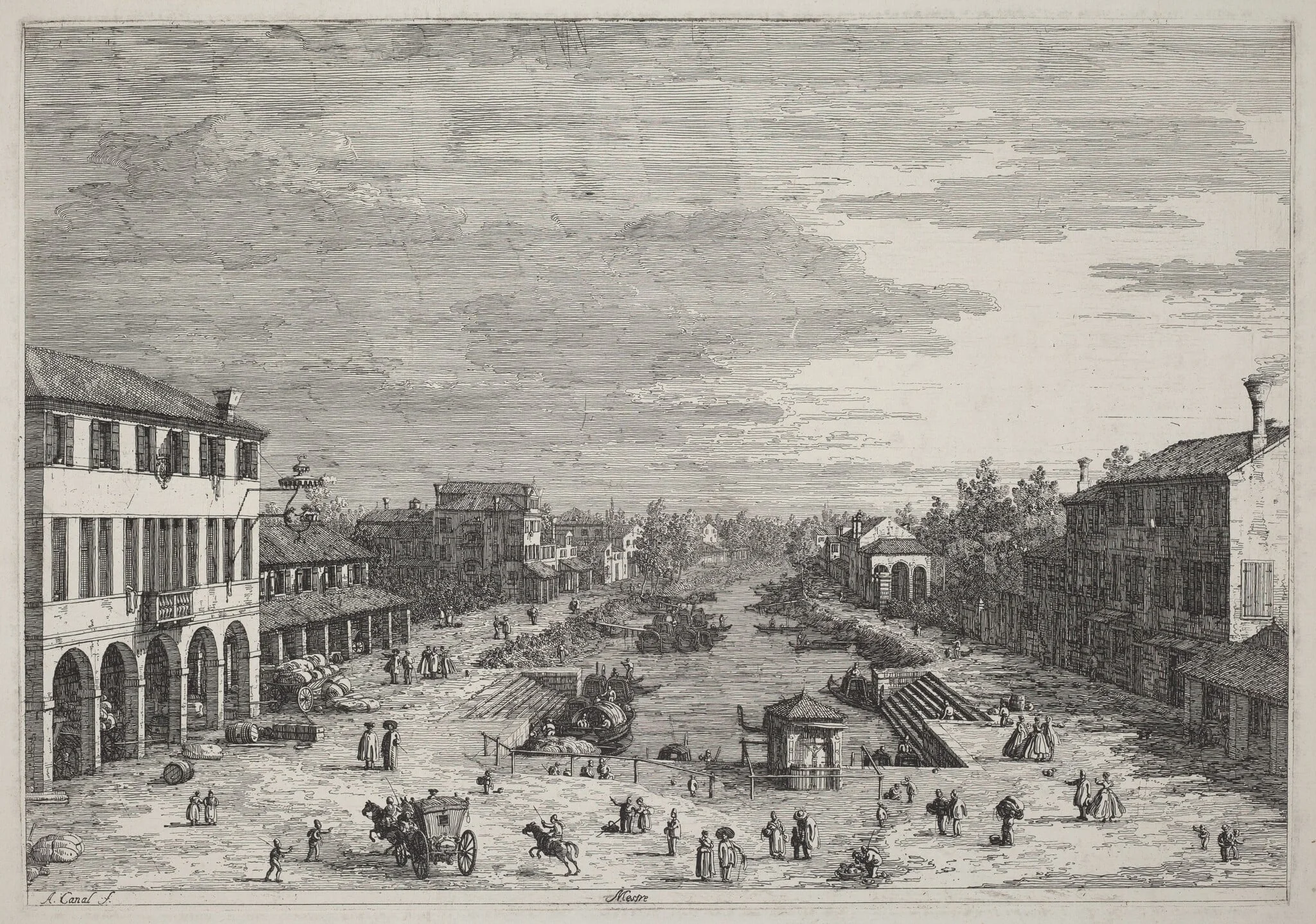Mestre, by Canaletto, ink, 1740