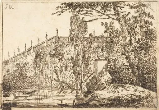 Park with Terrace and a Balustrade with Statues
