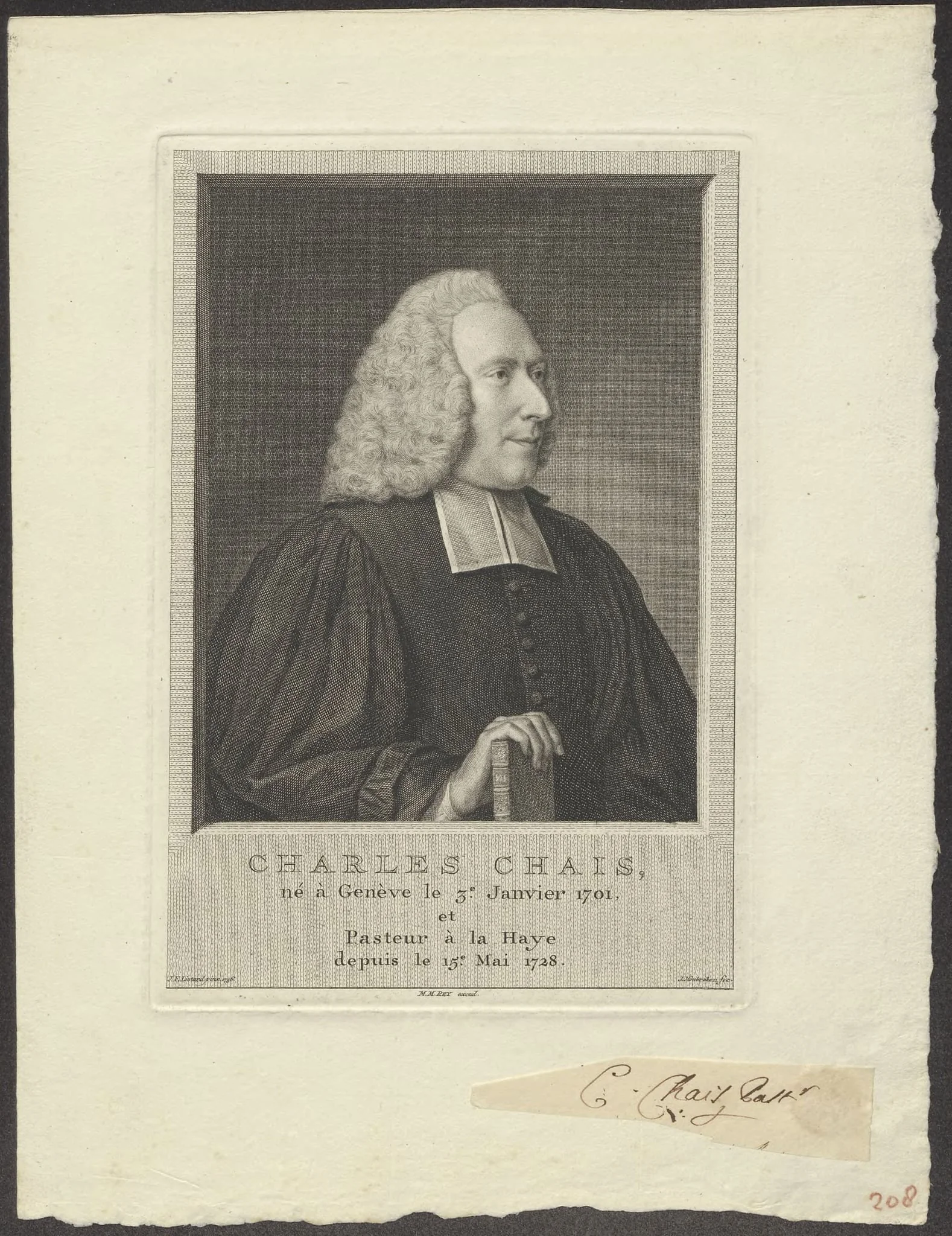 Portrait of Charles Chais, Pastor in The Hague, by Jacob, Houbraken, unspecified, 1750