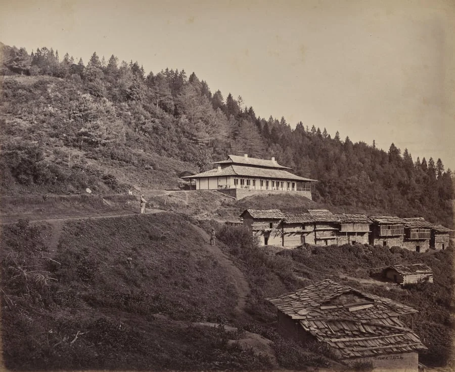 The Upper Himmalayahs. Village of Harkundu with Traveller's Bungalow in Rest-House