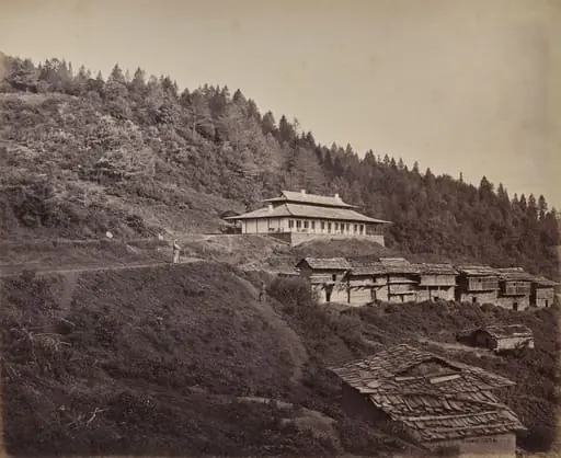 The Upper Himmalayahs. Village of Harkundu with Traveller's Bungalow in Rest-House