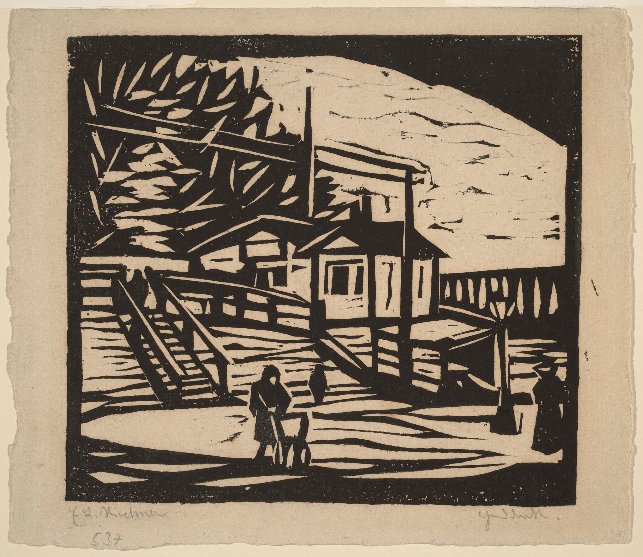 Shed on the Bank of the Elbe, by Ernst Ludwig Kirchner, ink, 1906