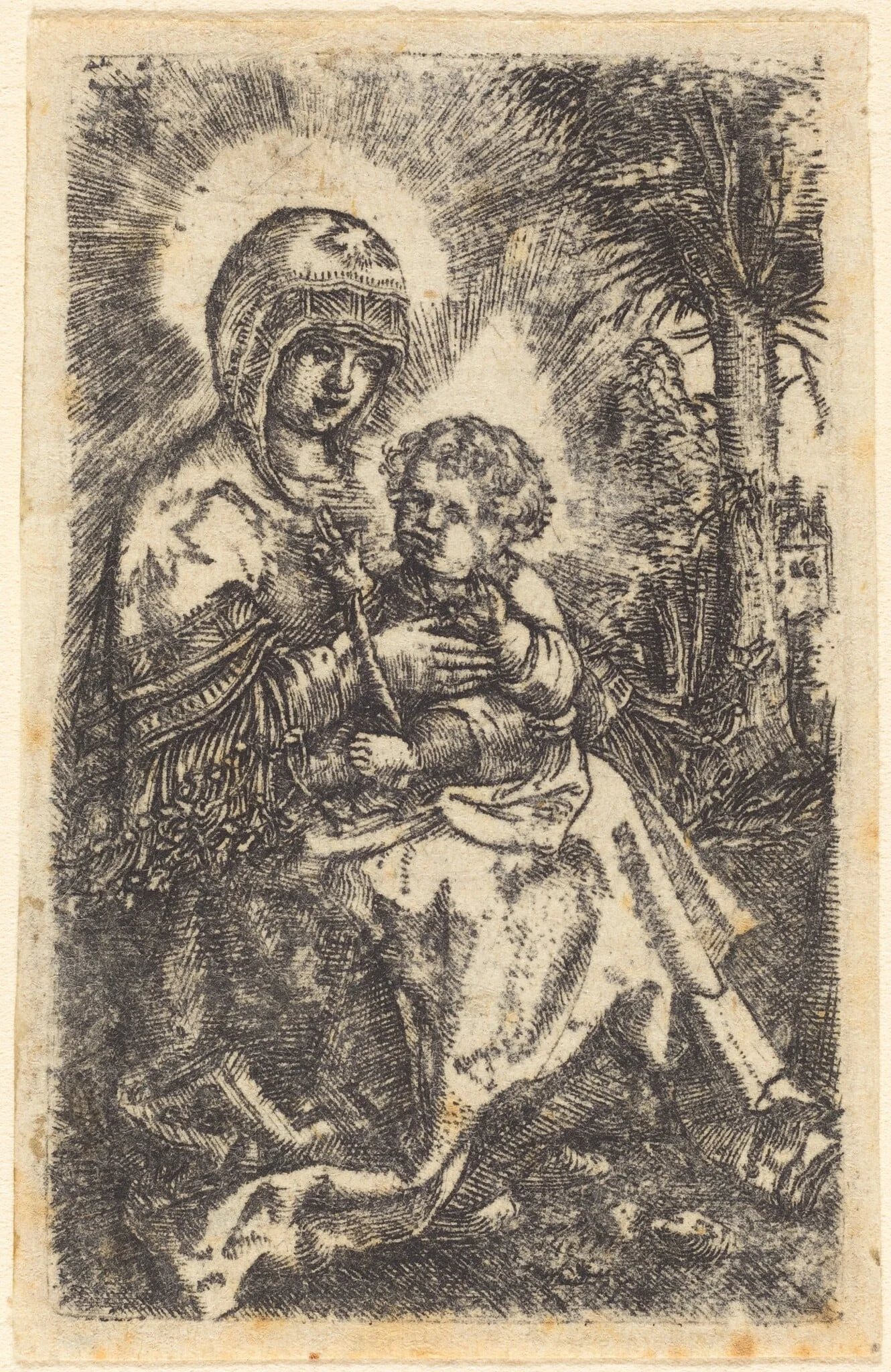The Beautiful Virgin of Regensburg Seated in a Landscape, by Albrecht Altdorfer, ink, 1520