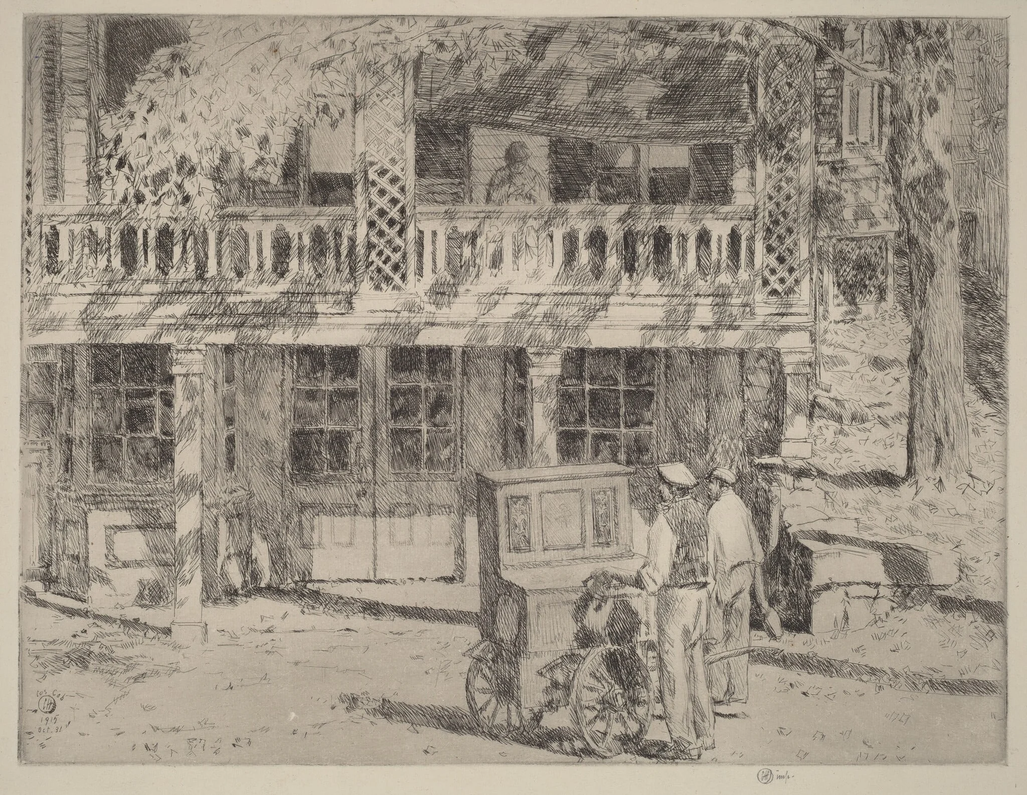 Toby's, Cos Cob, by Childe Hassam, ink, 1915