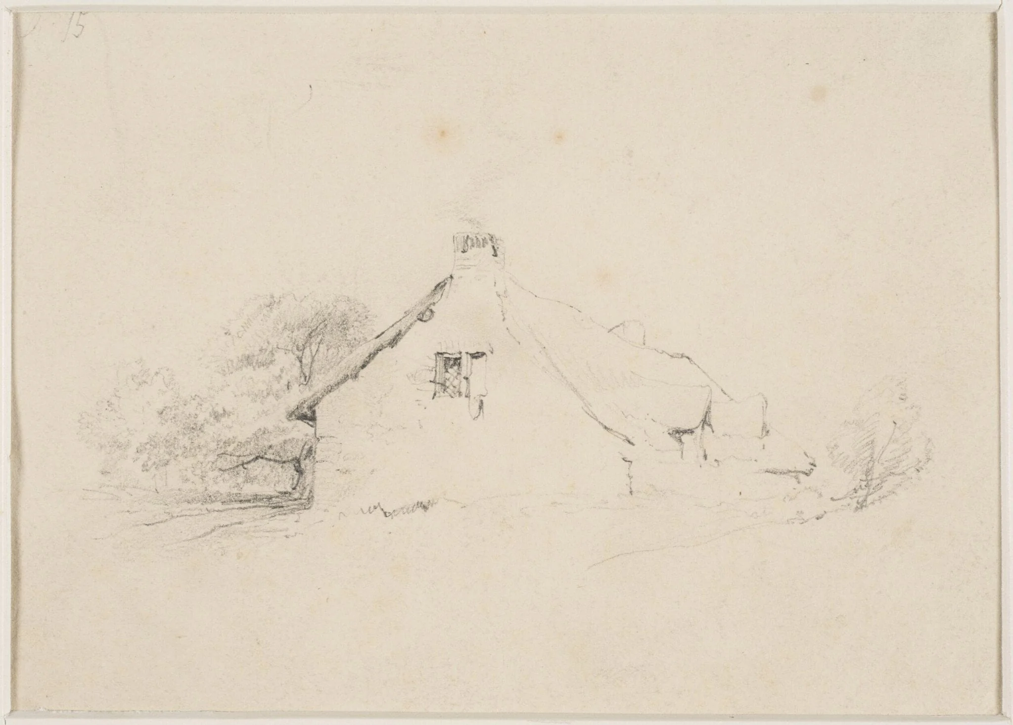 A cottage with trees