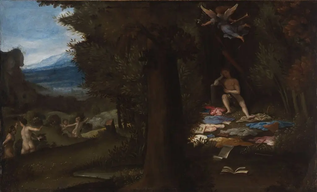 Sleeping Apollo and the Muses with Fame