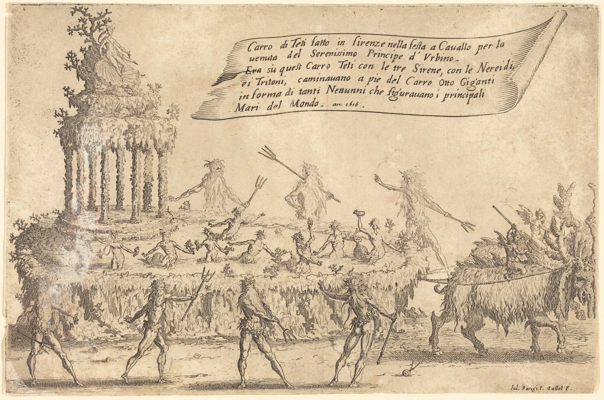 The Float of Thetis, by Jacques Callot, ink, 1616