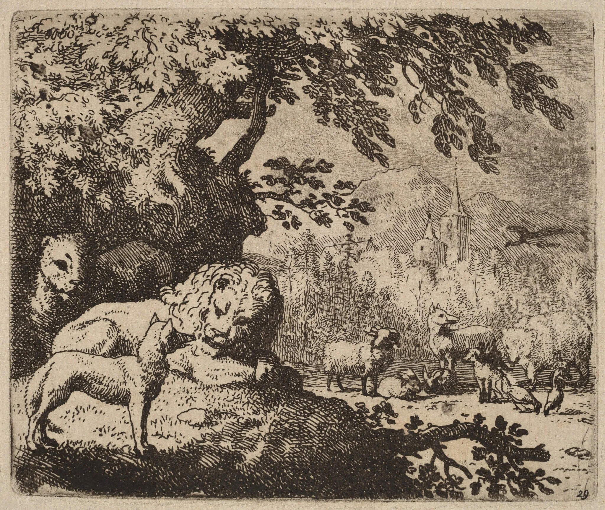 Reynard in Council with the Lion and Lioness, by Allart van Everdingen, ink, 1650