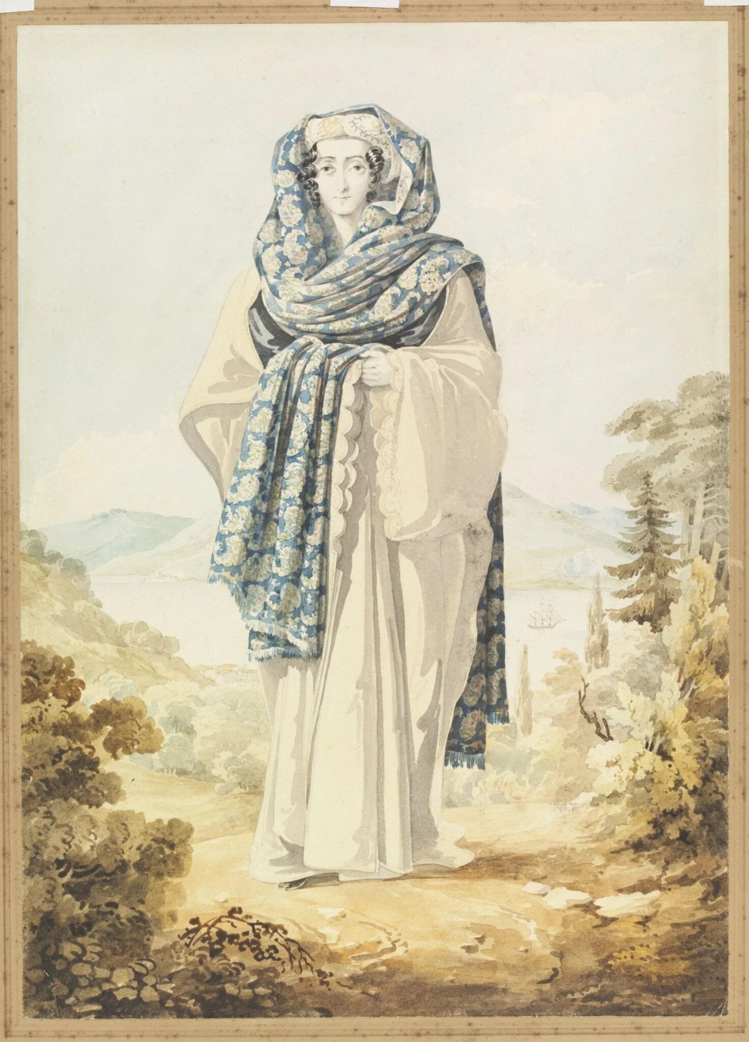 A Woman in Greek Dress, the Bosphorus in the background