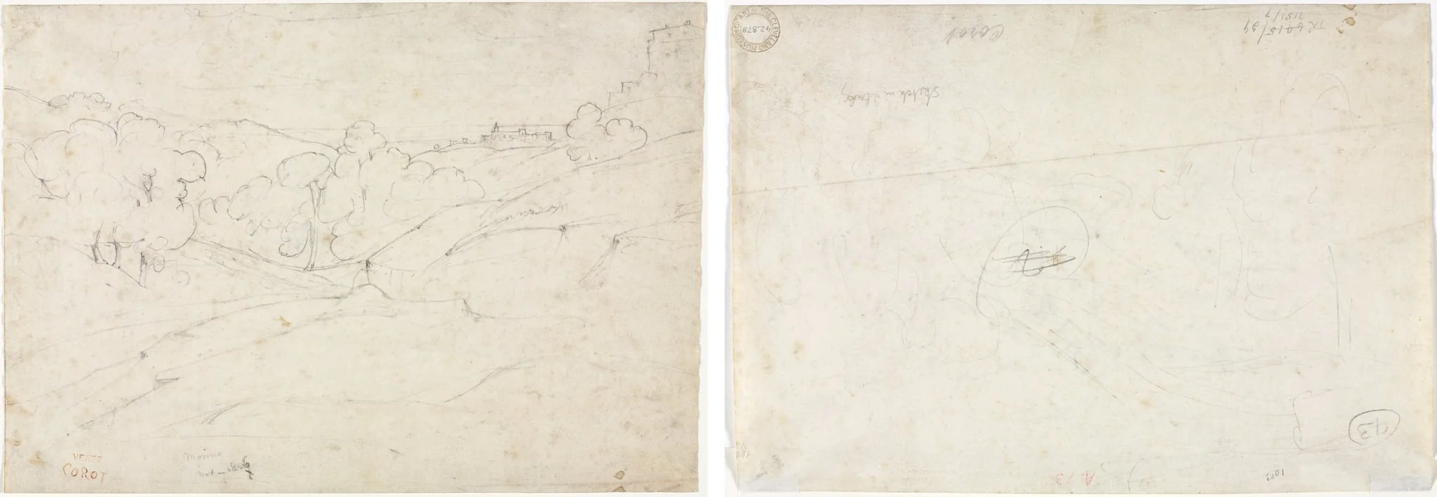 View of Marino (recto); Sketch for a Landscape (verso)