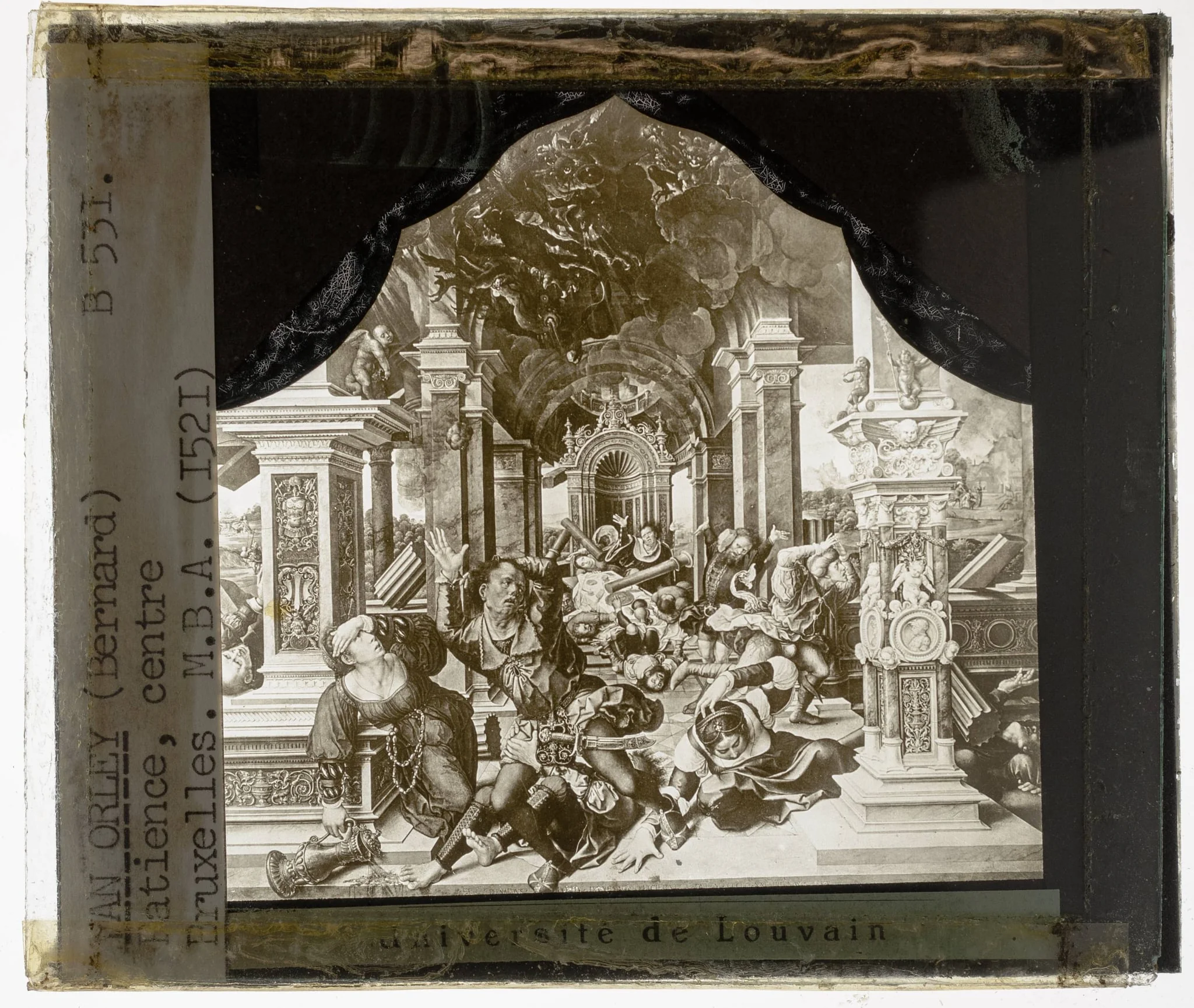 Bernard of Orley. Triptych with the virtue of Patience Central panel: The banquet of Jobs children