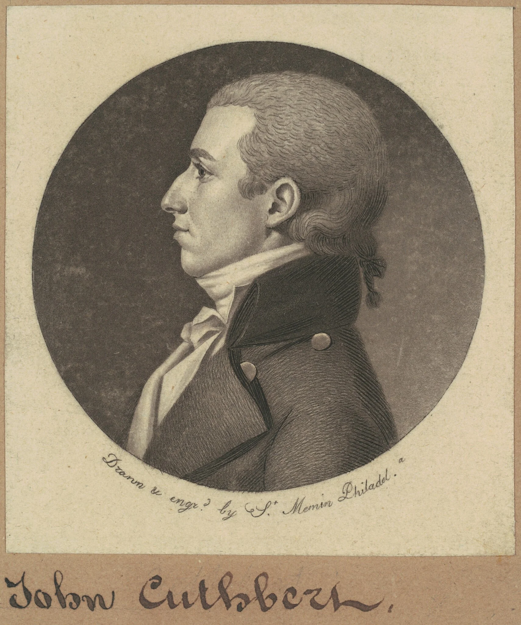 John Cuthbert, by Charles Balthazar Julien Févret de Saint-Mémin, ink, 1800