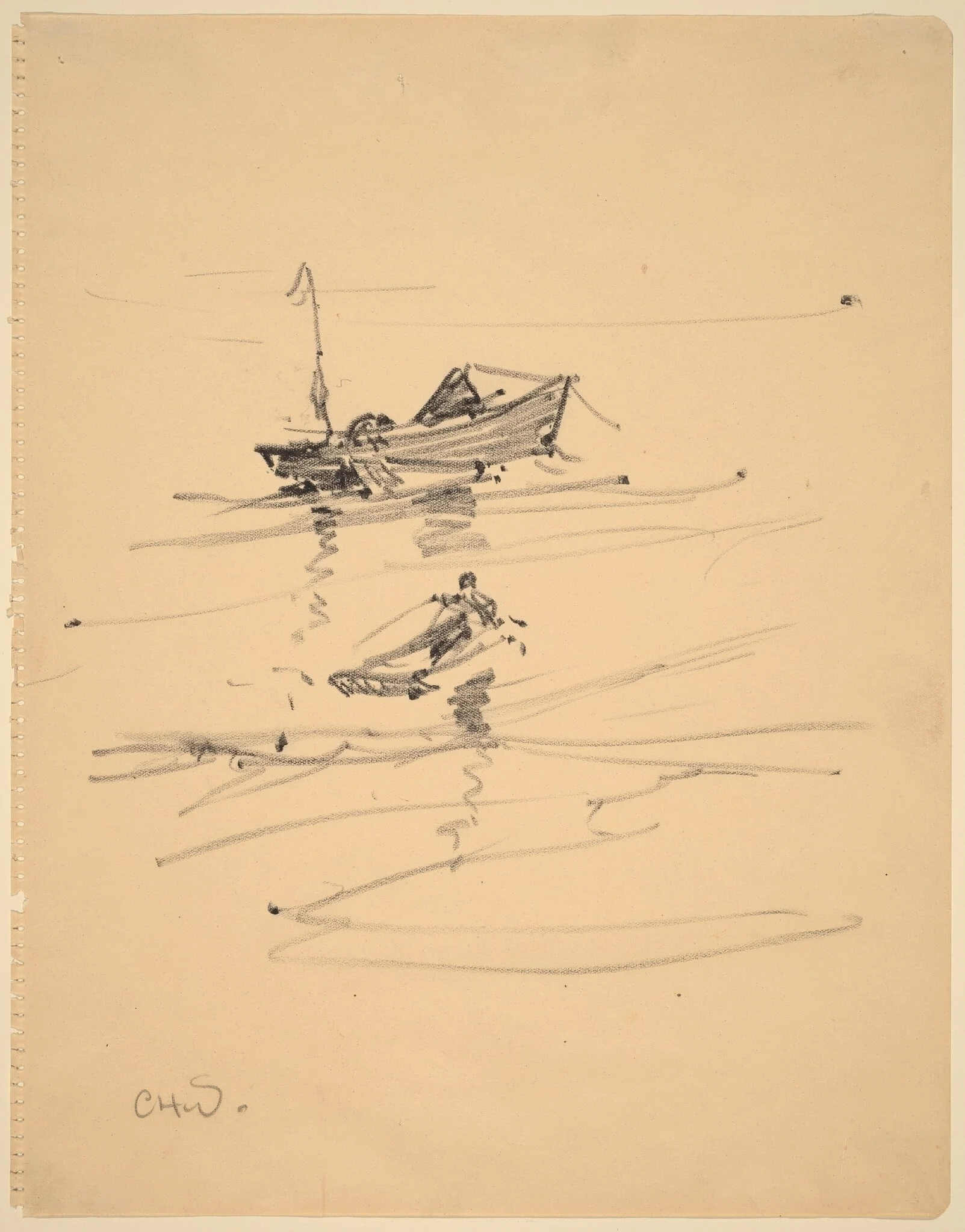 Engine Trouble, by Charles H. Woodbury, crayon, 1902