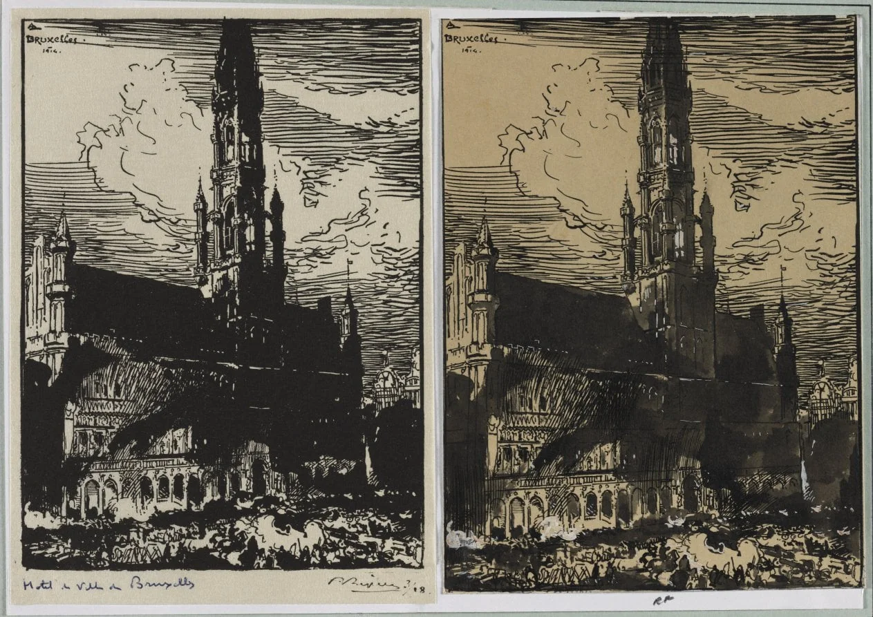 Hôtel de Ville de Bruxelles en feu, by Auguste Lepère, 1914
