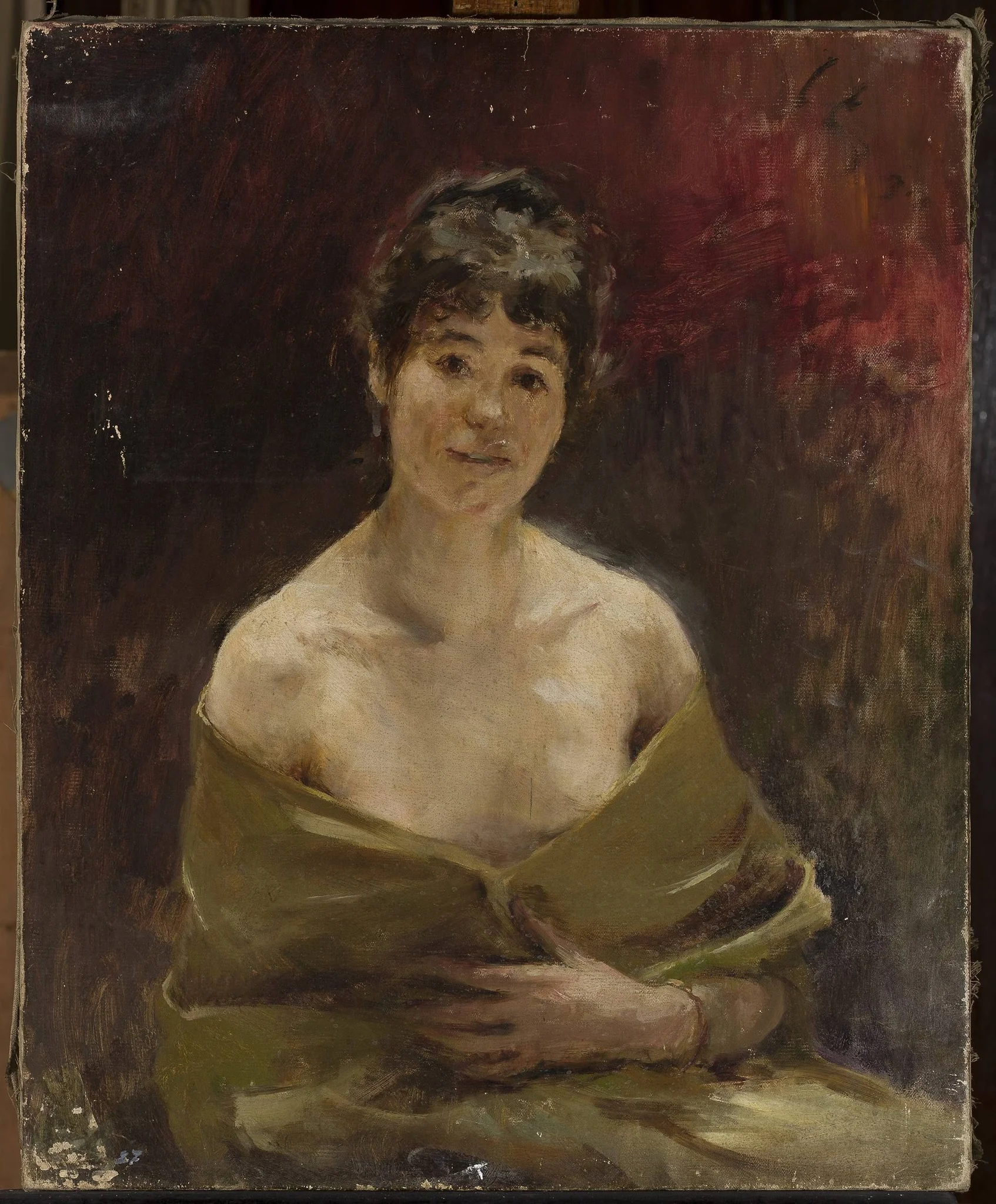 Study of a female model in green drapery, by Jan Ciągliński, oil, 1896