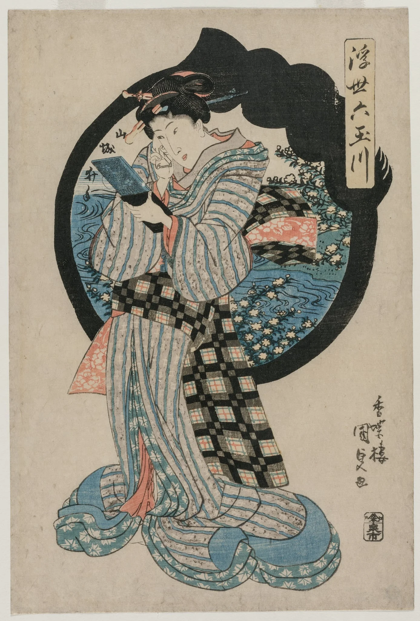 Woman with a Hand Mirror from the series The Six Tama Rivers of the Floating World, by Utagawa Kunisada, 1834