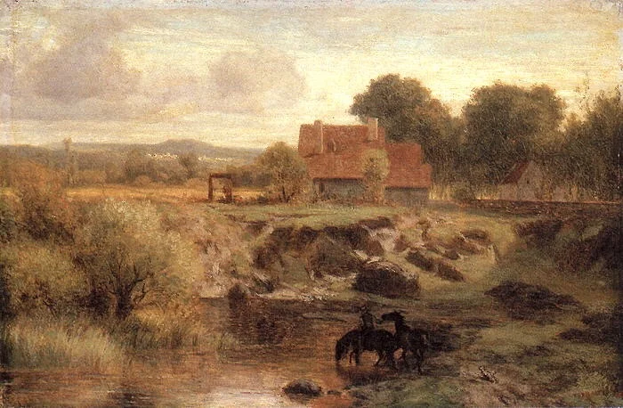 Dorflandschaft mit Pferdeschwemme in der Ile de France, by Peter Burnitz, unspecified, 1855