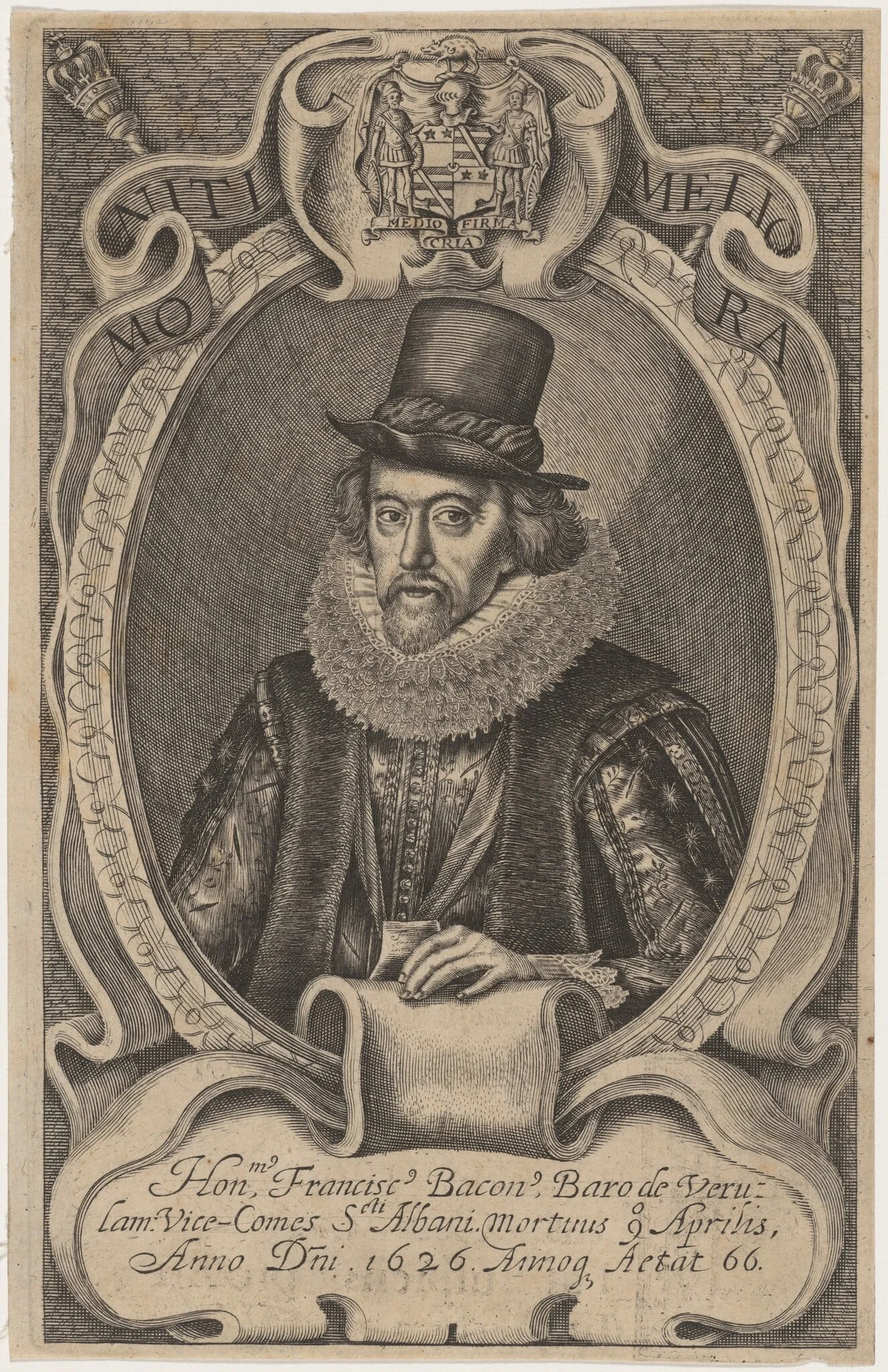 Sir Francis Bacon, by Simon van de Passe, ink, 1621