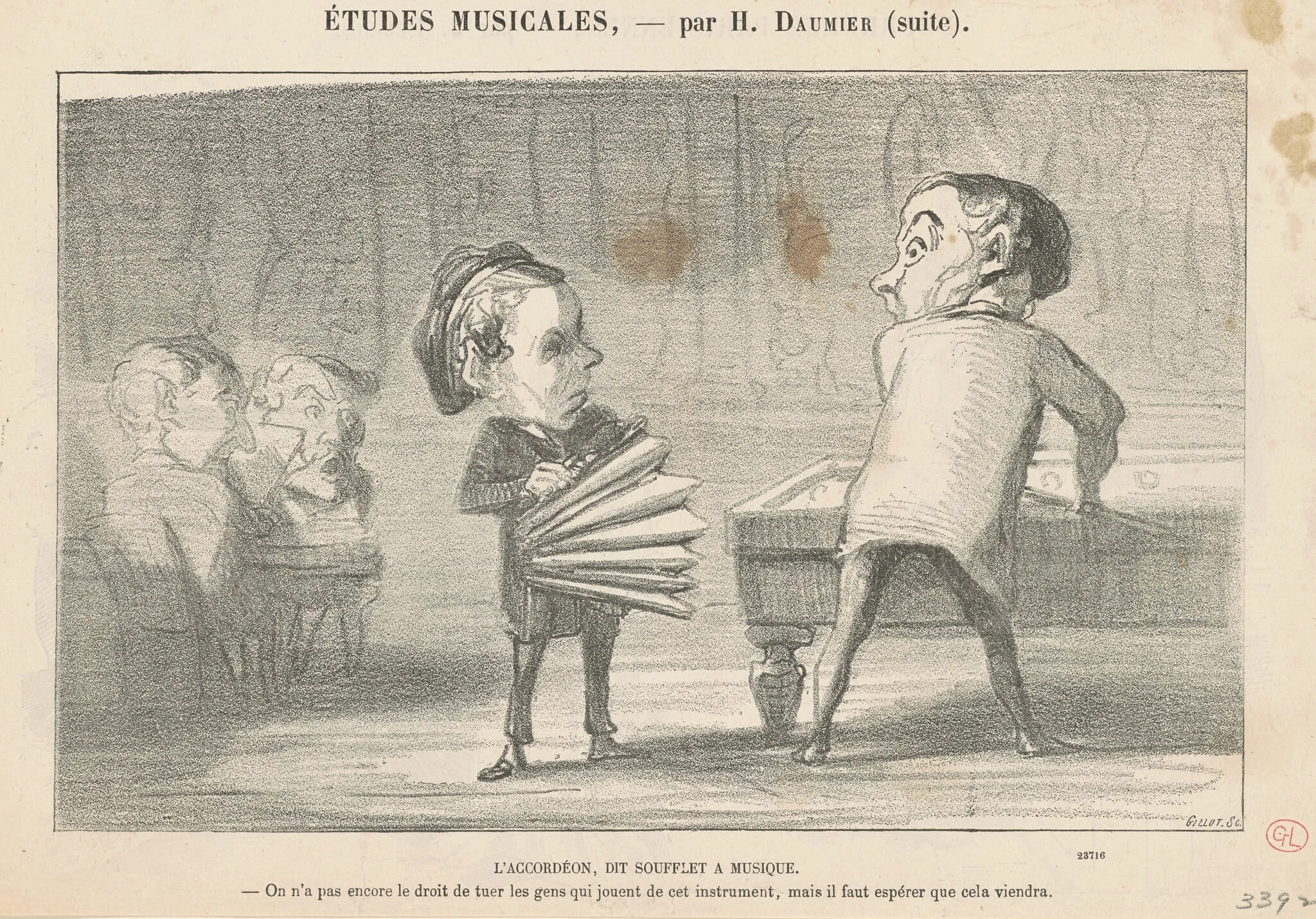 L'accordéon, dit soufflet à musique, by Honoré Daumier, ink, 1865