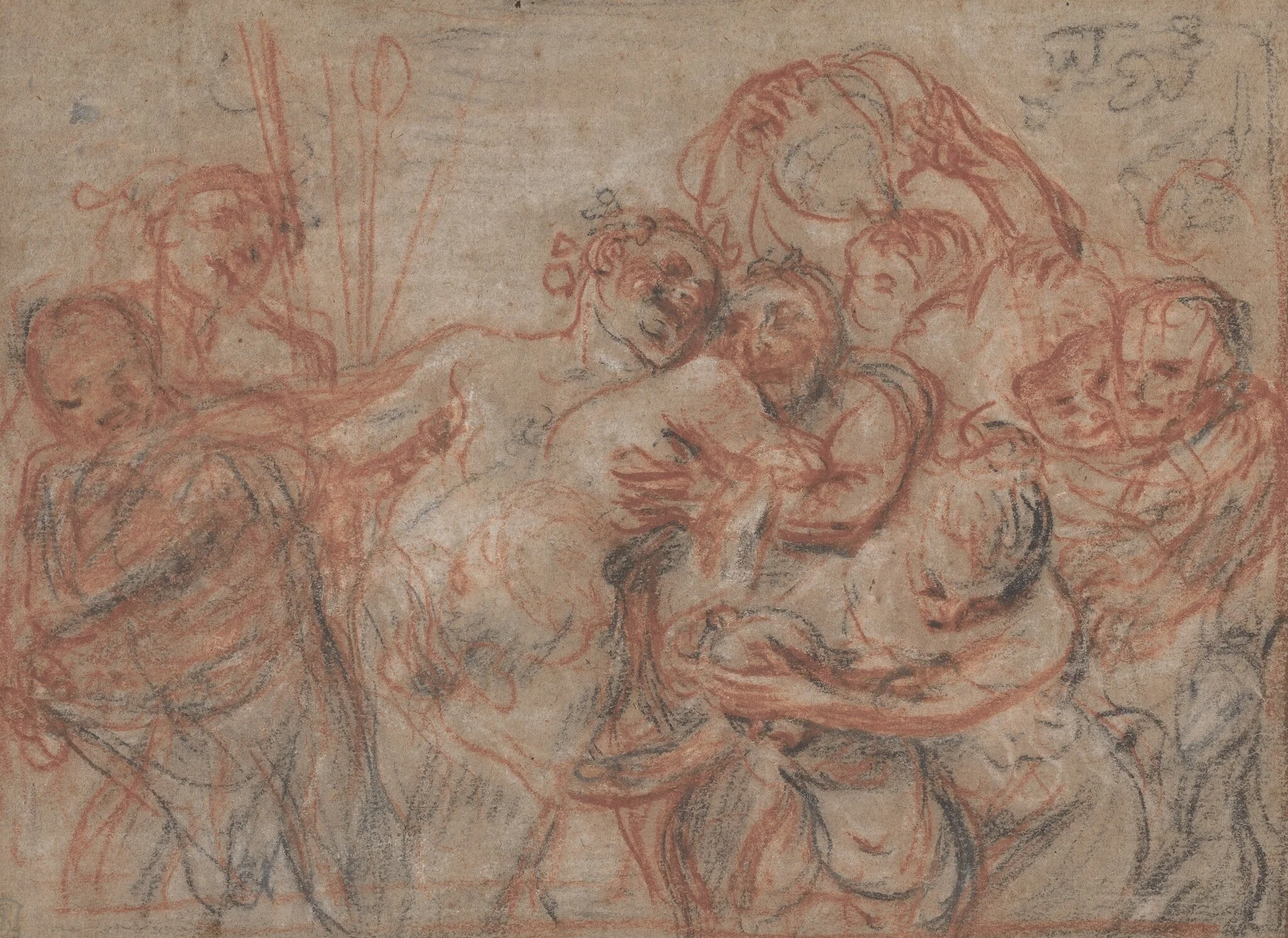 The March of Silenus [recto], by Jean Antoine Watteau, chalk, 1716