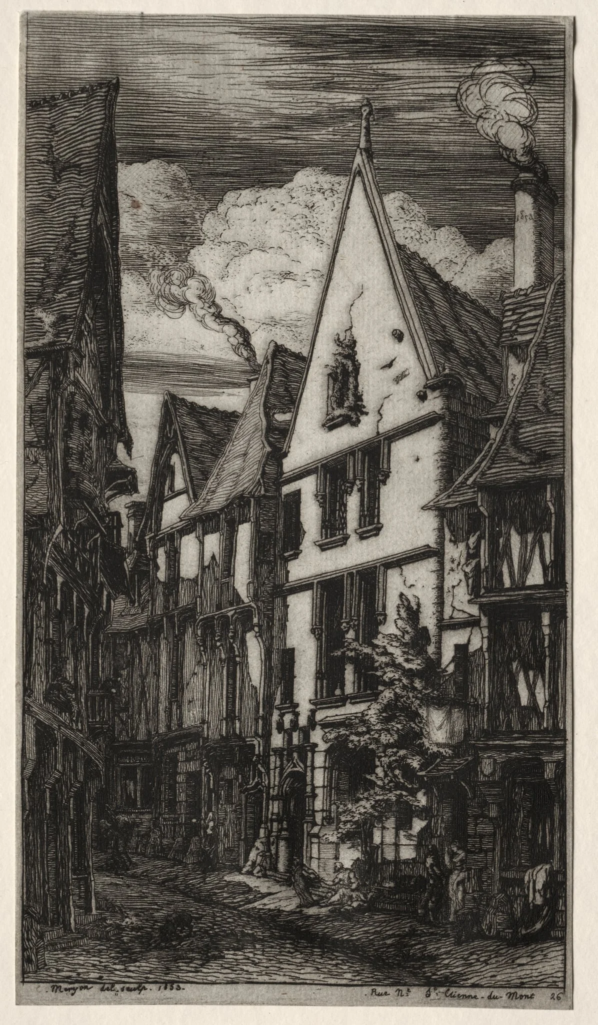 Rue des Toiles, Bourges, by Charles Meryon, 1853