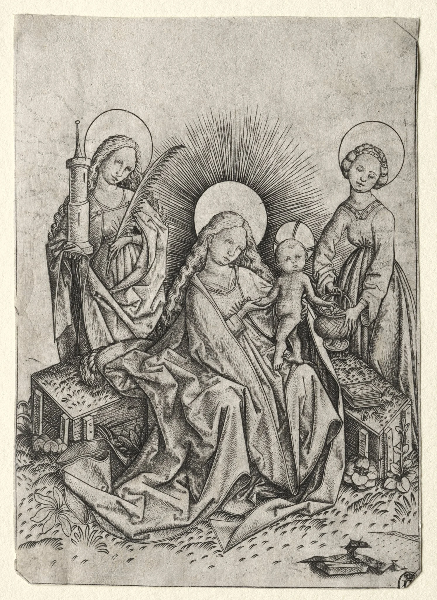 Madonna and Child in a Garden between St. Barbara and st. Dorothy, by Master E.S., 1458