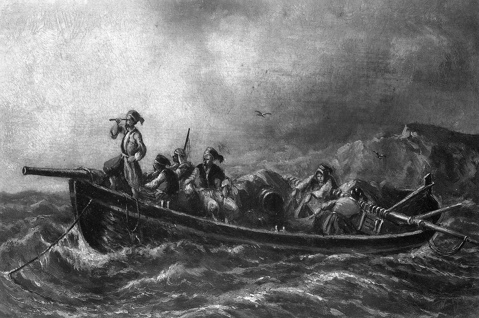 Men in a Boat, by Albert van Beest, oil, 1850