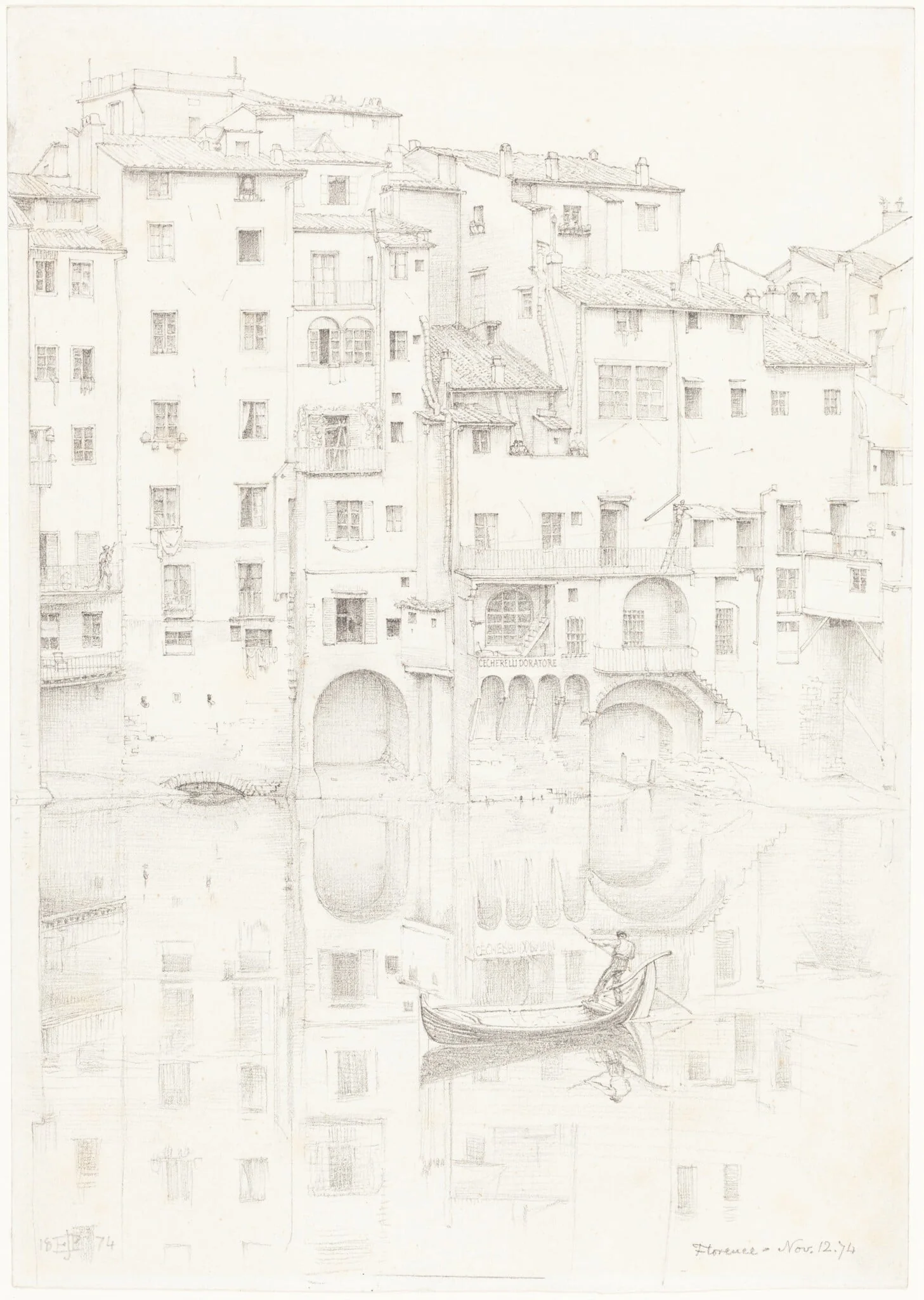 A View of the Arno, Florence, by Edward John, Sir Poynter, graphite, 1874