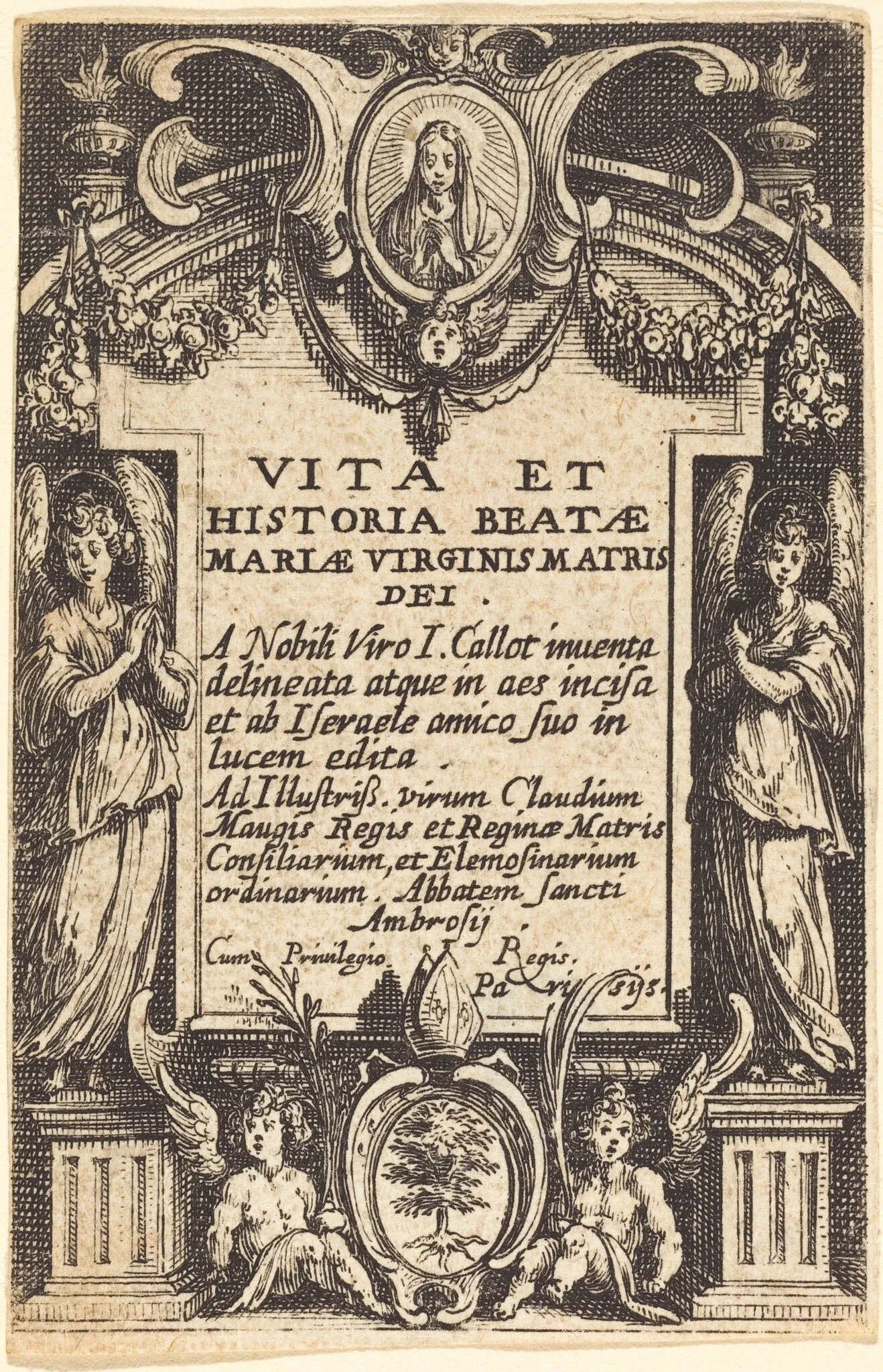 Frontispiece for "The Life of the Virgin", by Jacques Callot, ink, 1634