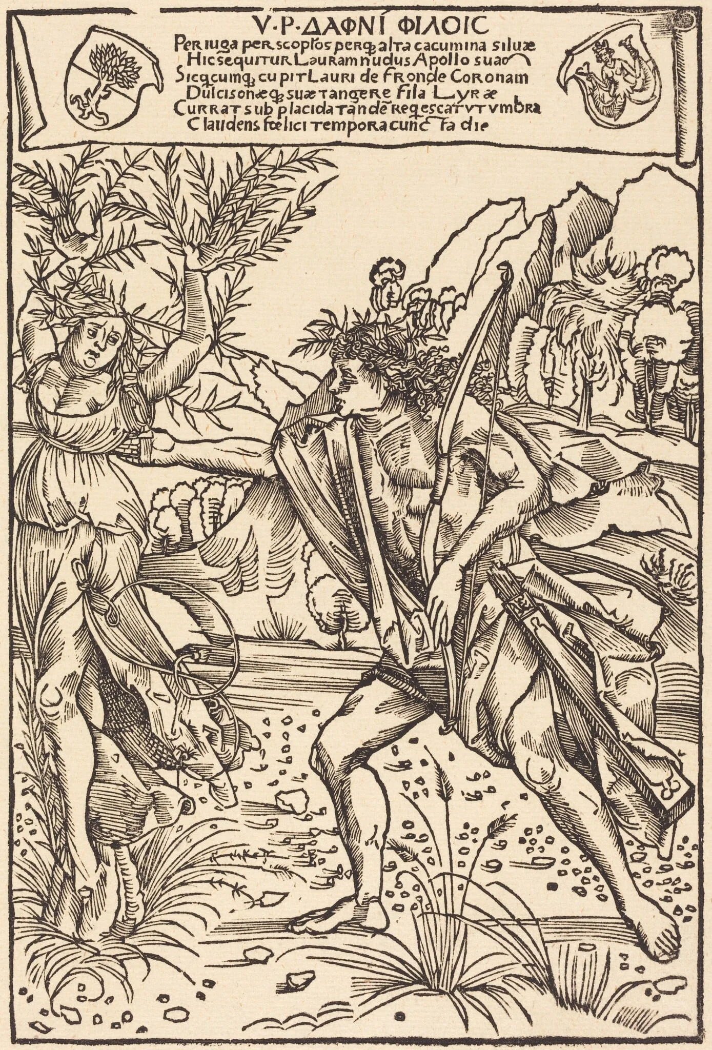 Apollo and Daphne, by Hans Süss von Kulmbach, ink, 1502