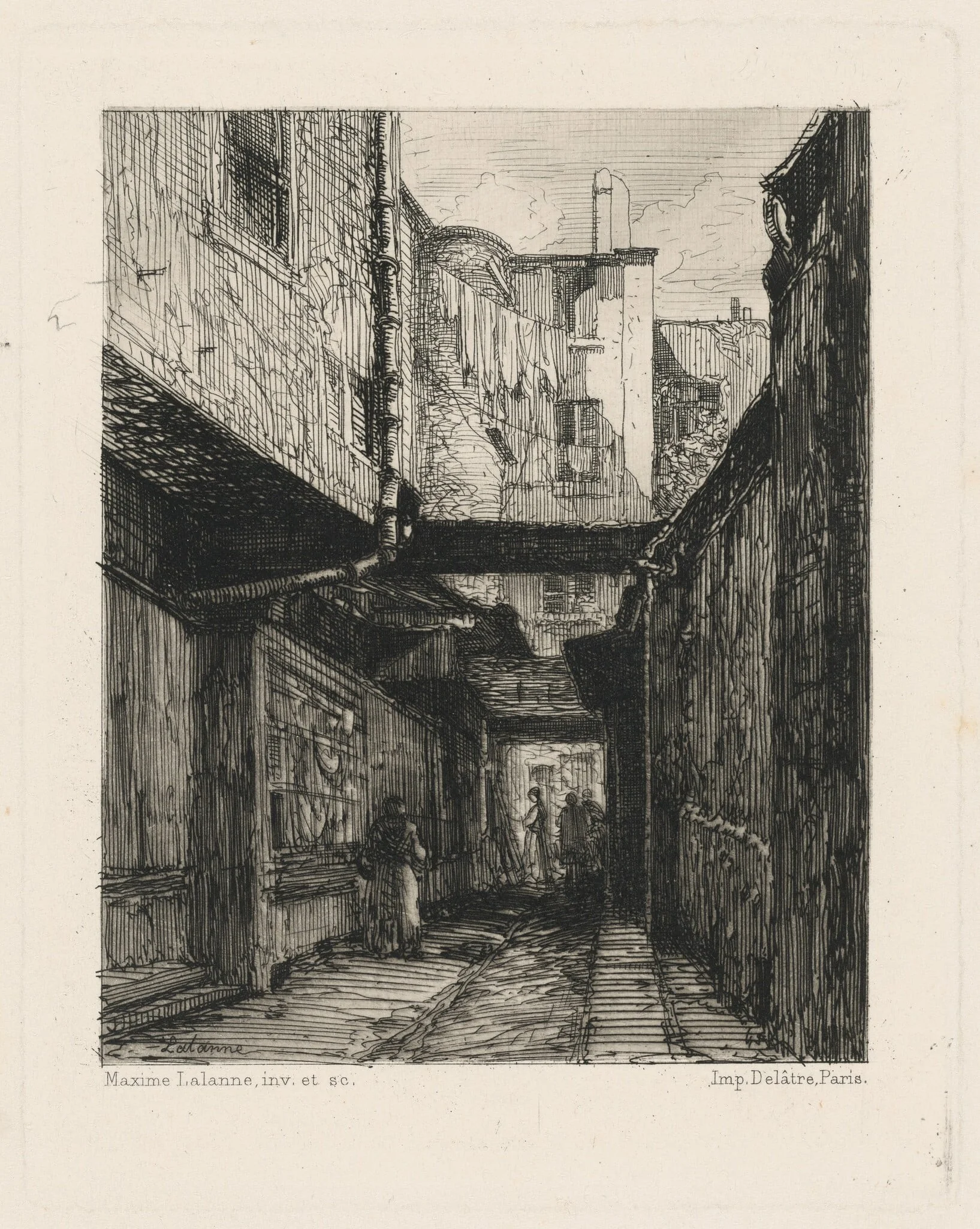 Passage de la Marmite, Paris, by Maxime Lalanne, ink, 1866