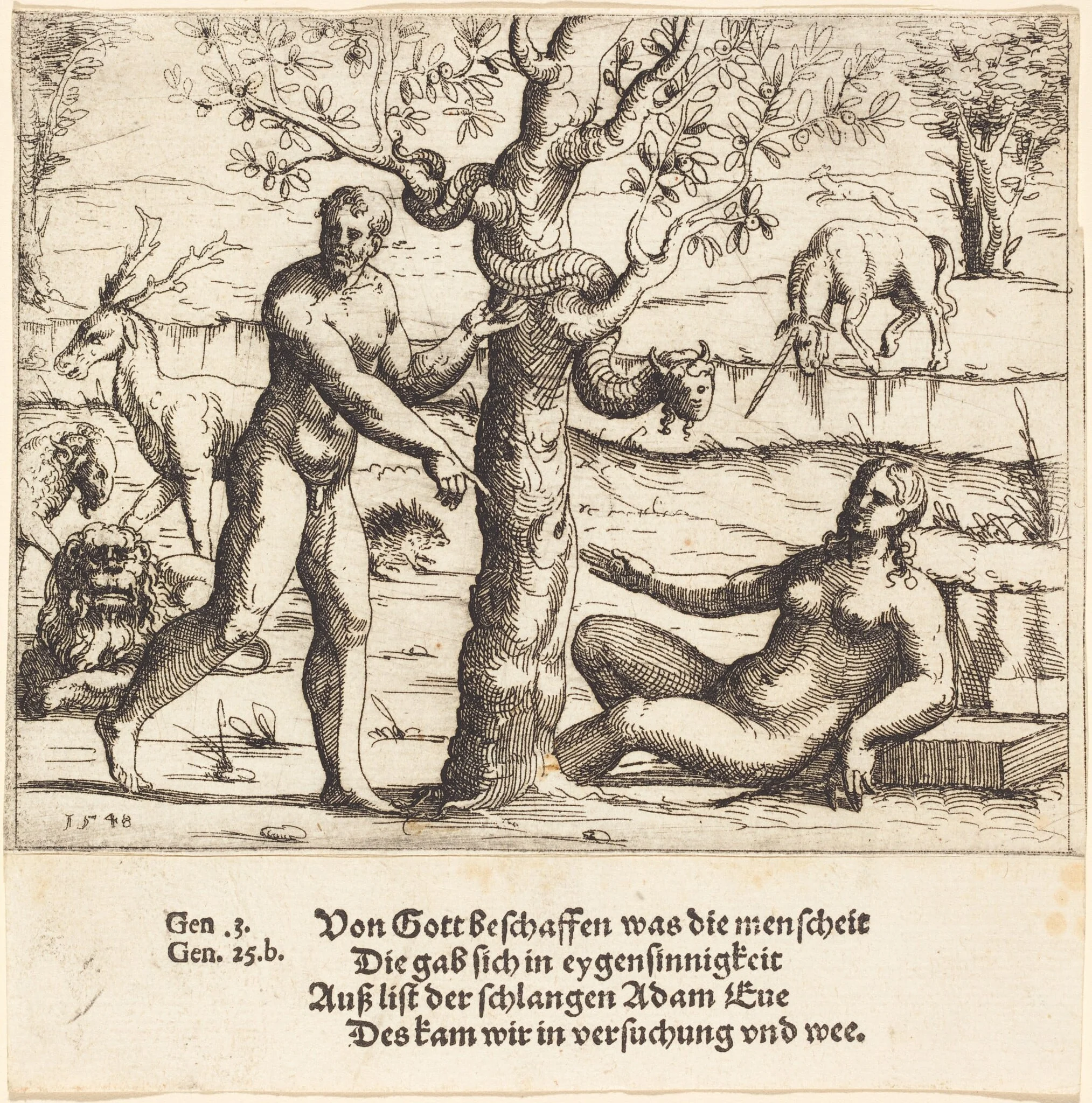 The Temptation of Eve, by Augustin Hirschvogel, ink, 1548