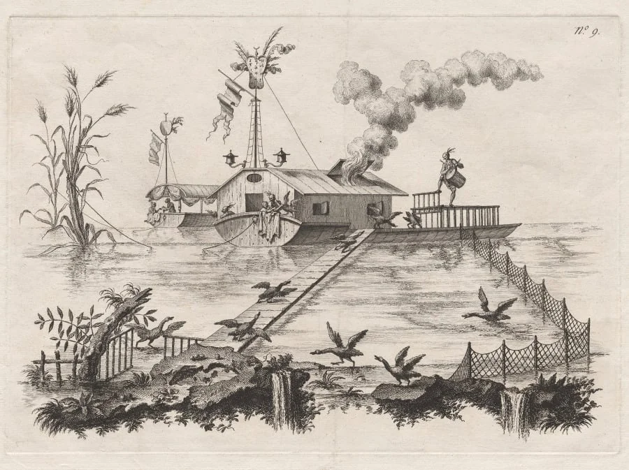 A House on Water, and a New Way to Summon Geese by the Beat of a Drum, by Filippo Morghen, 1769