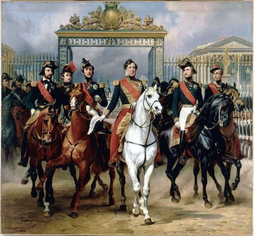 King Louis-Philippe escorted by his sons leaving Versailles on June 10, 1837