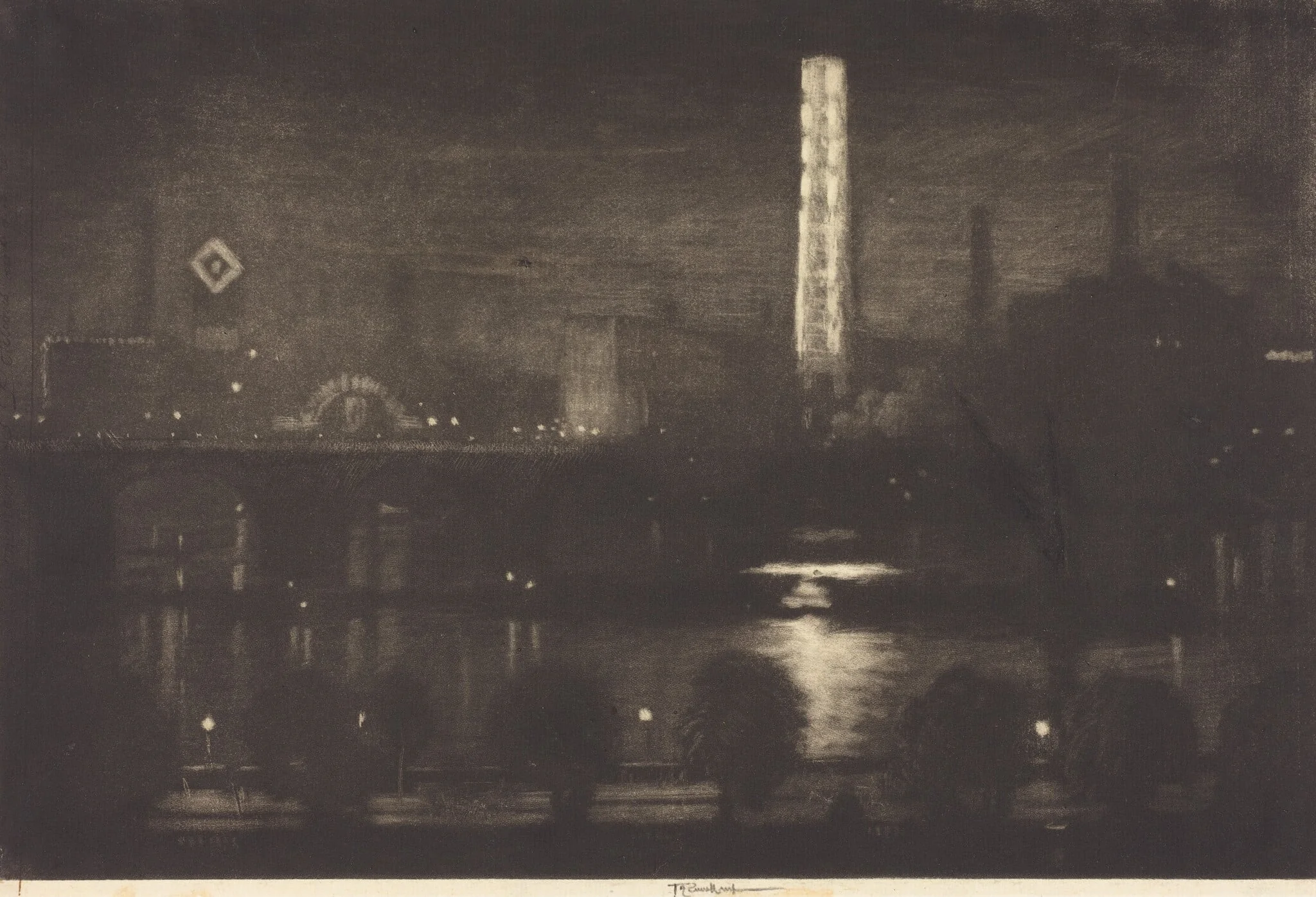 London Night, Whiskey and Tea, by Joseph Pennell, ink, 1909