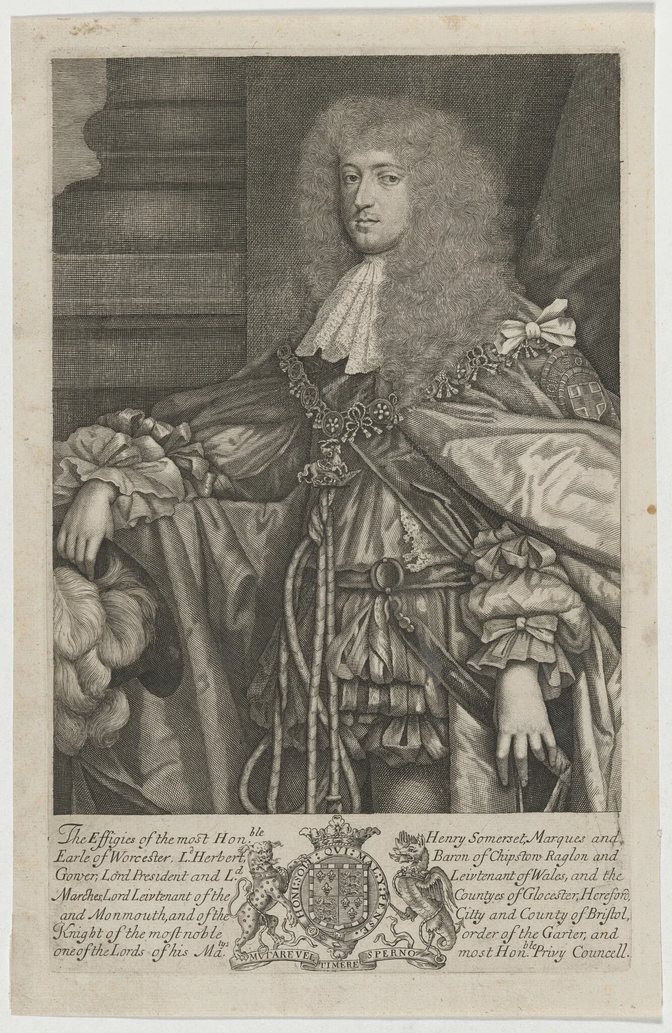 Henry Somerset, First Duke of Beaufort, by Robert White, ink, 1679