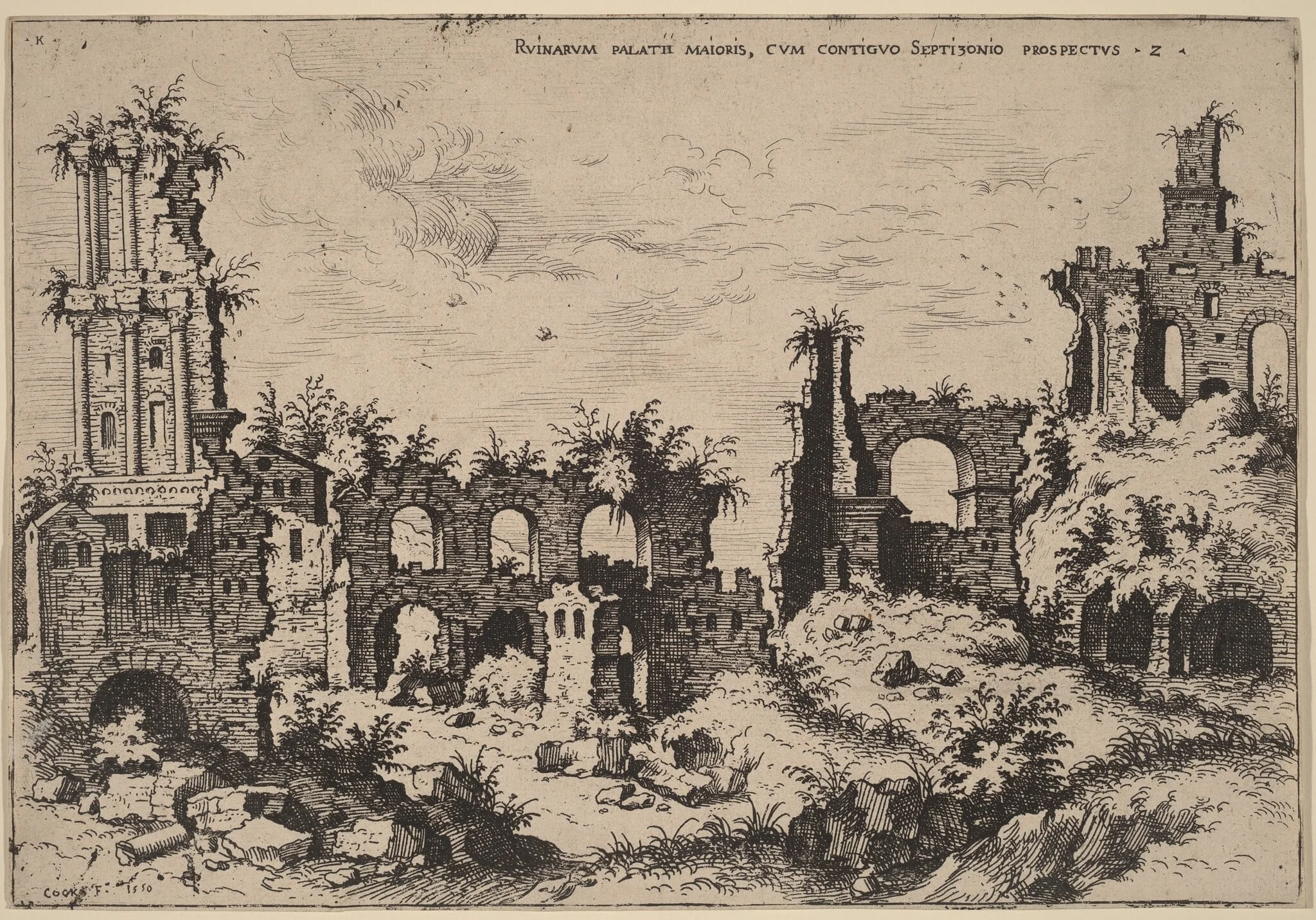 Ruins on the Palatine with the Septizonium, by Hieronymus Cock, ink, 1550