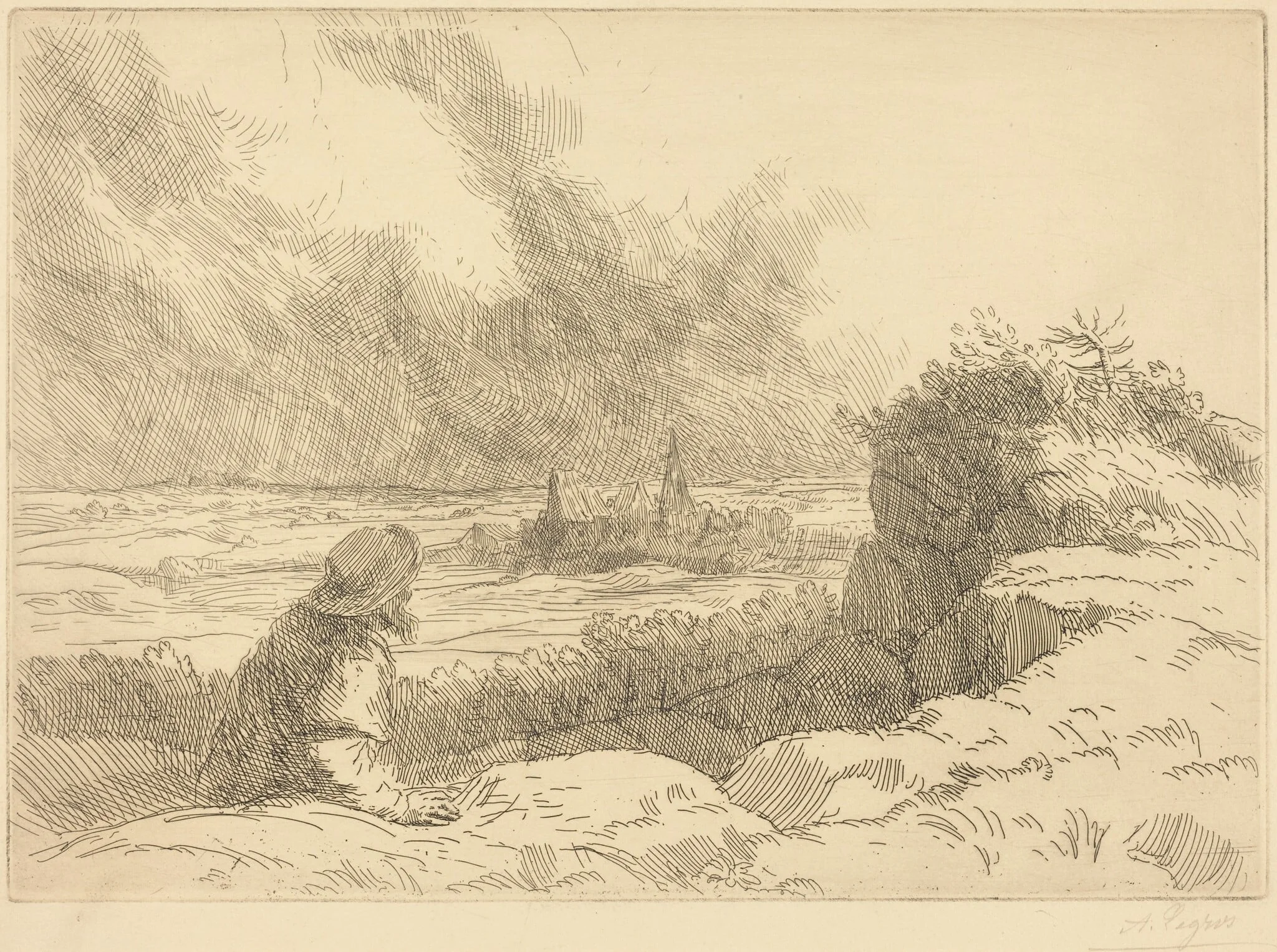 Landscape (Paysage), by Alphonse Legros, ink, 1874