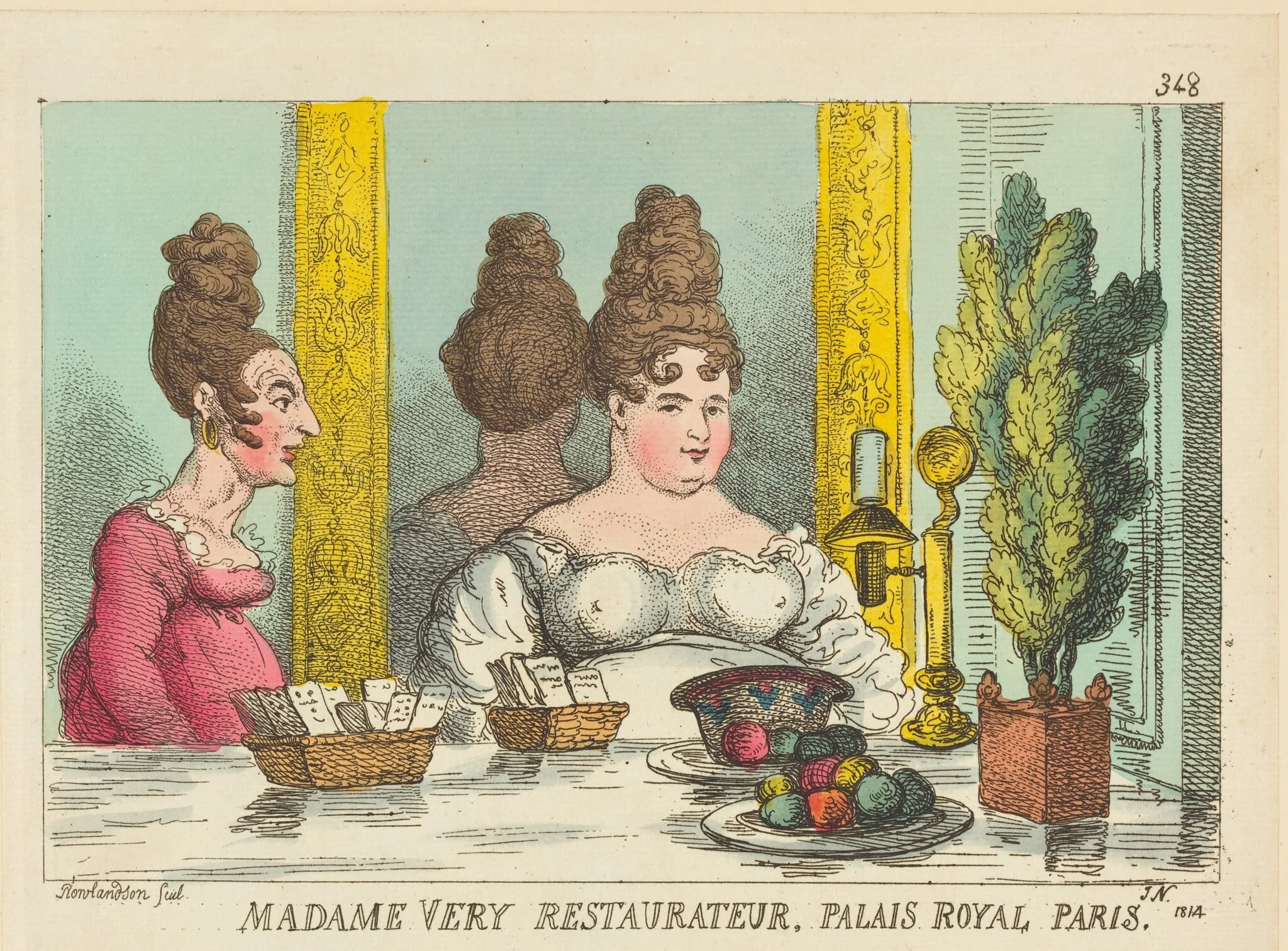 Madame Very Restaurateur, Palais Royal Paris, by Thomas Rowlandson, ink, 1814