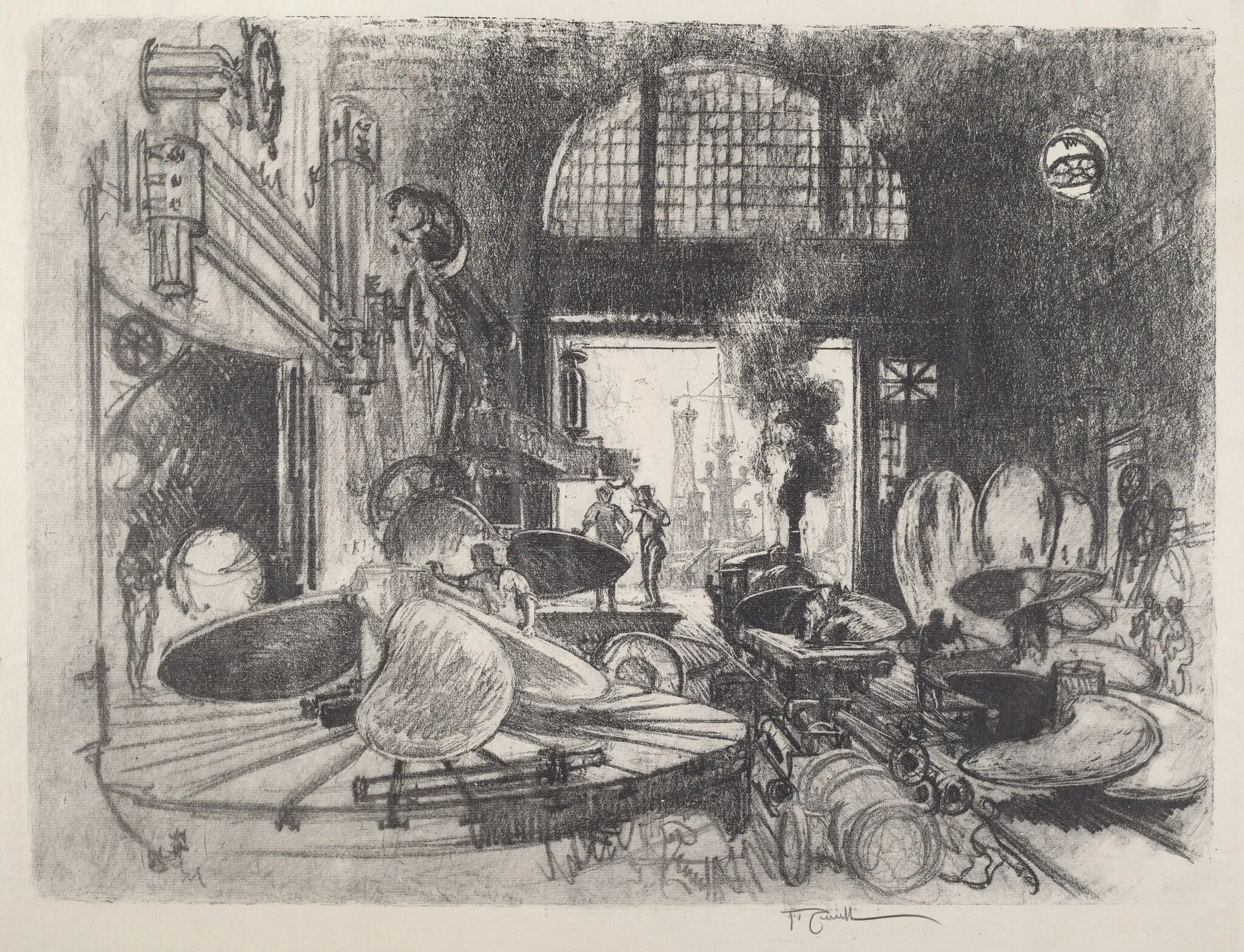 Making Propeller Blades, by Joseph Pennell, ink, 1917
